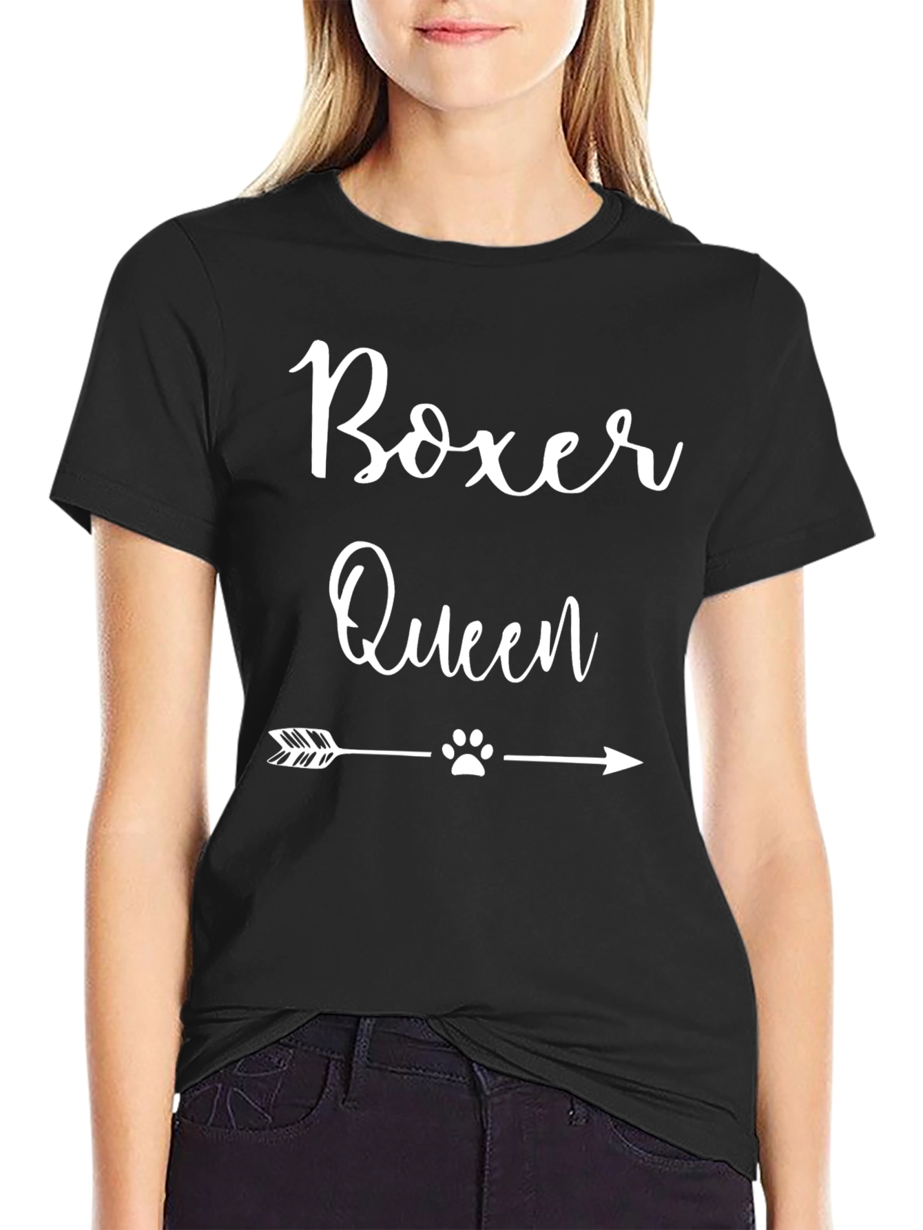 Boxer Queen Graphic Tee - Black Crewneck