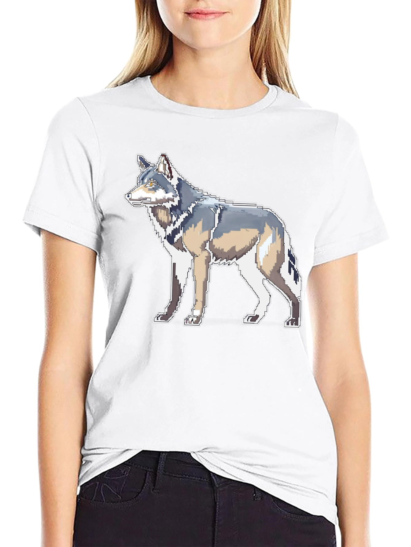 Pixelated Wolf Graphic Black T-Shirt