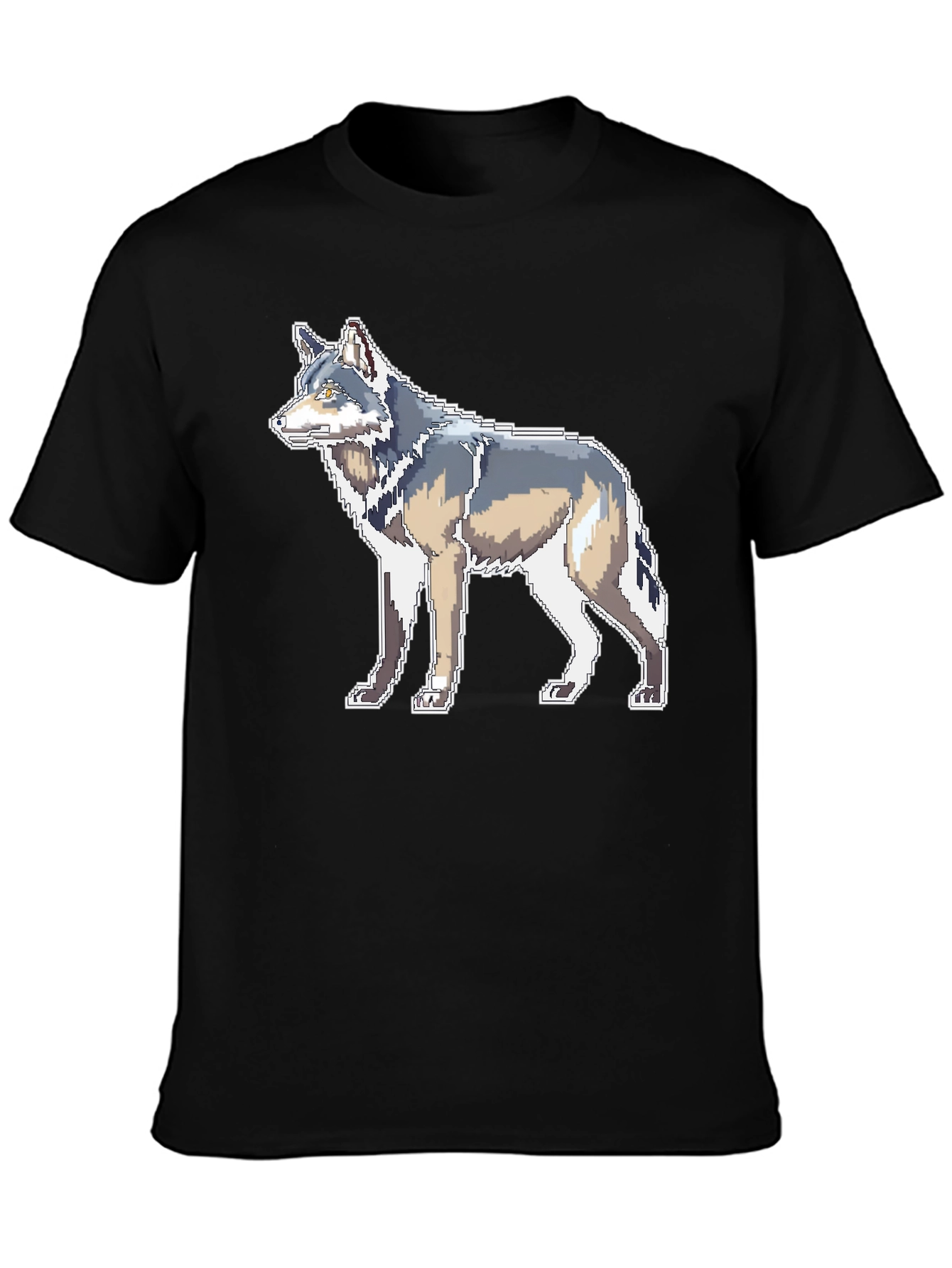 Pixelated Wolf Graphic Black T-Shirt