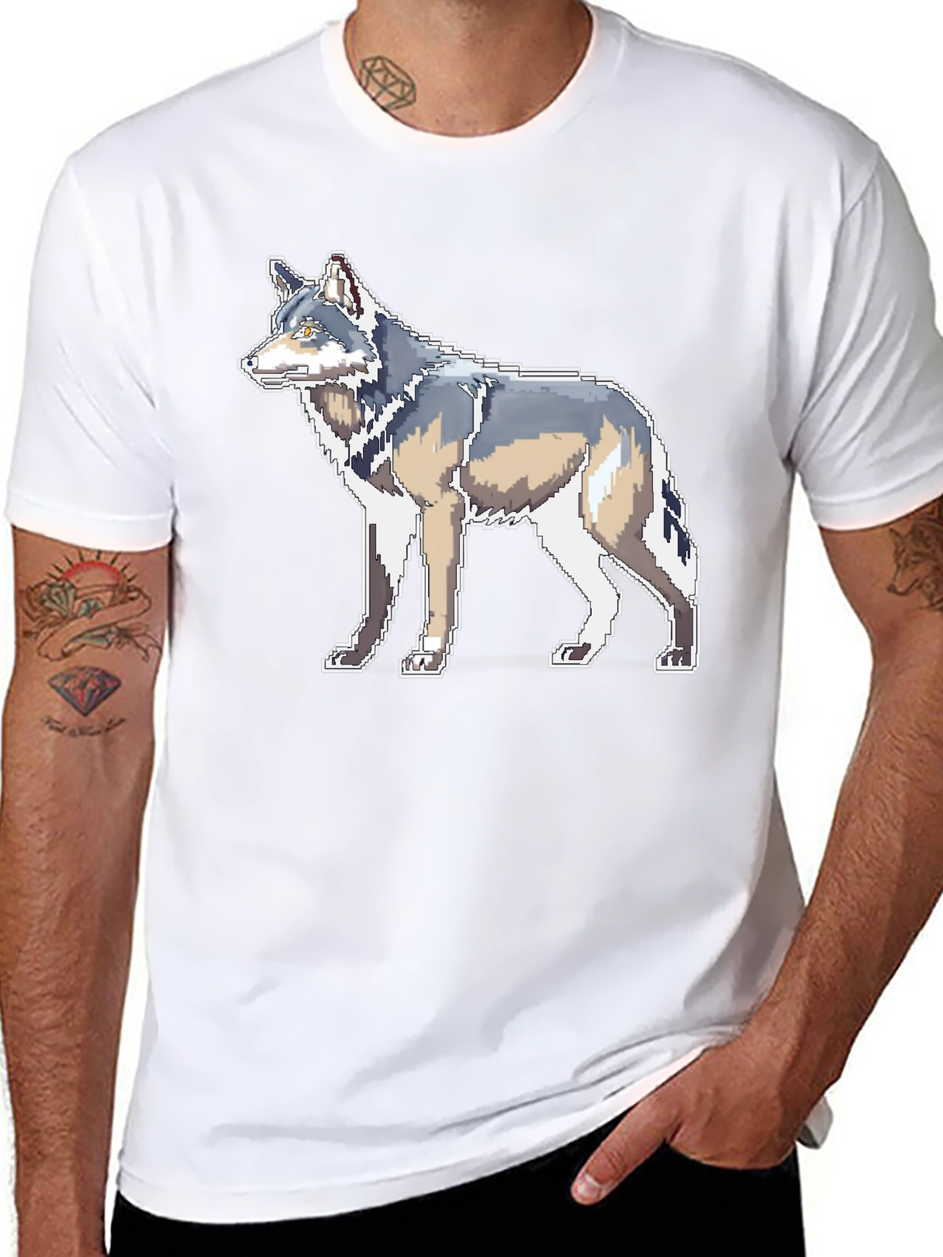 Pixelated Wolf Graphic Black T-Shirt
