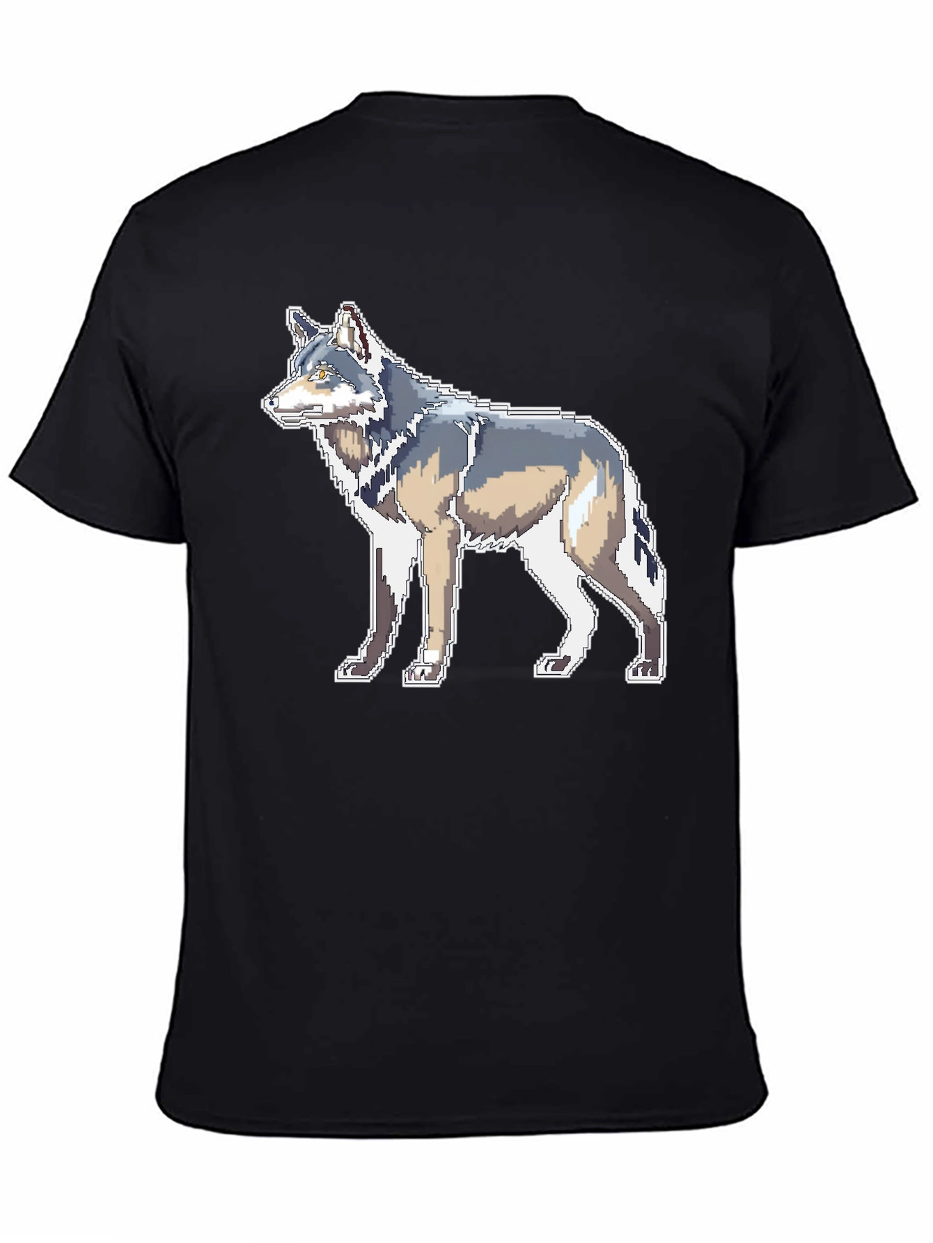 Pixelated Wolf Graphic Black T-Shirt