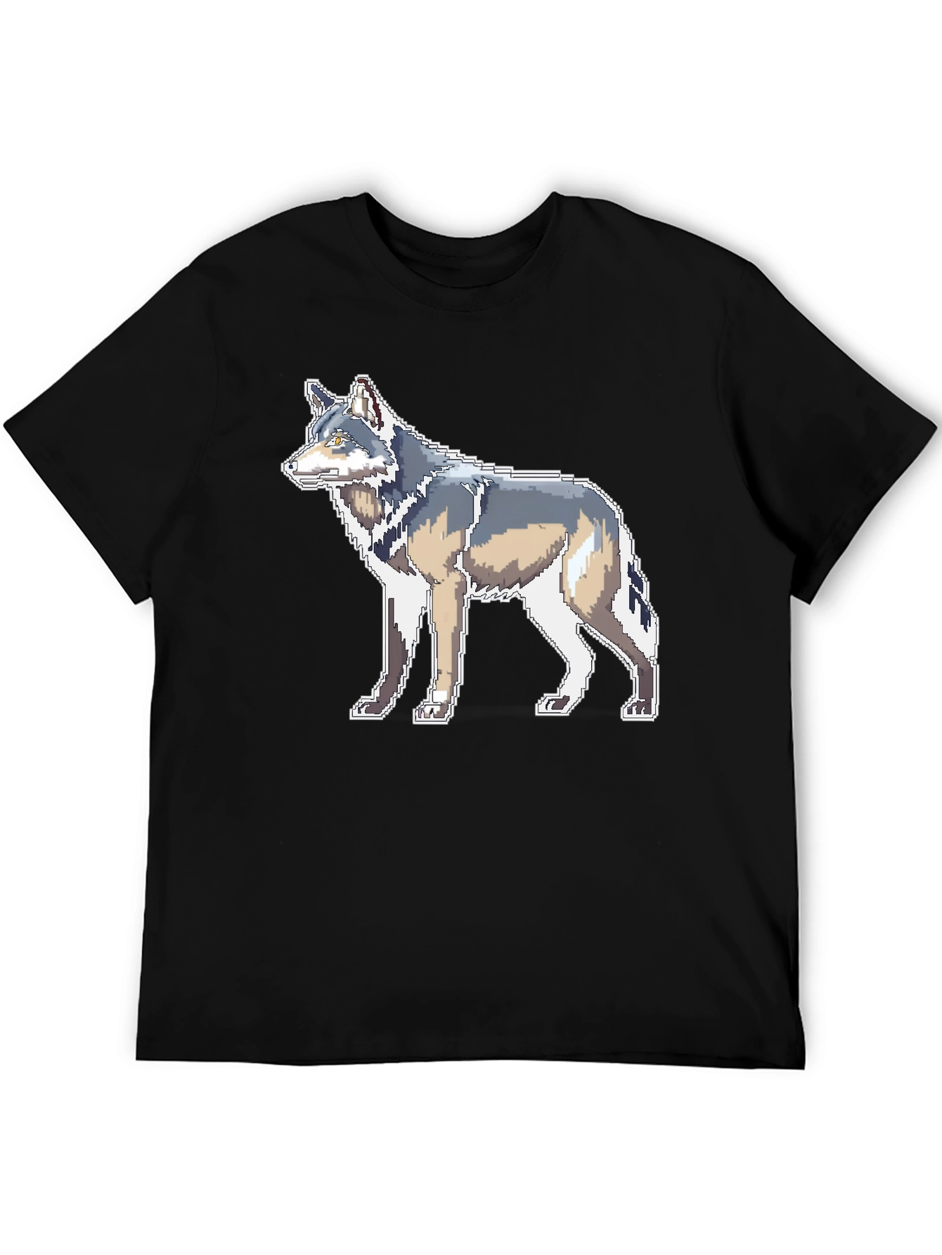 Pixelated Wolf Graphic Black T-Shirt