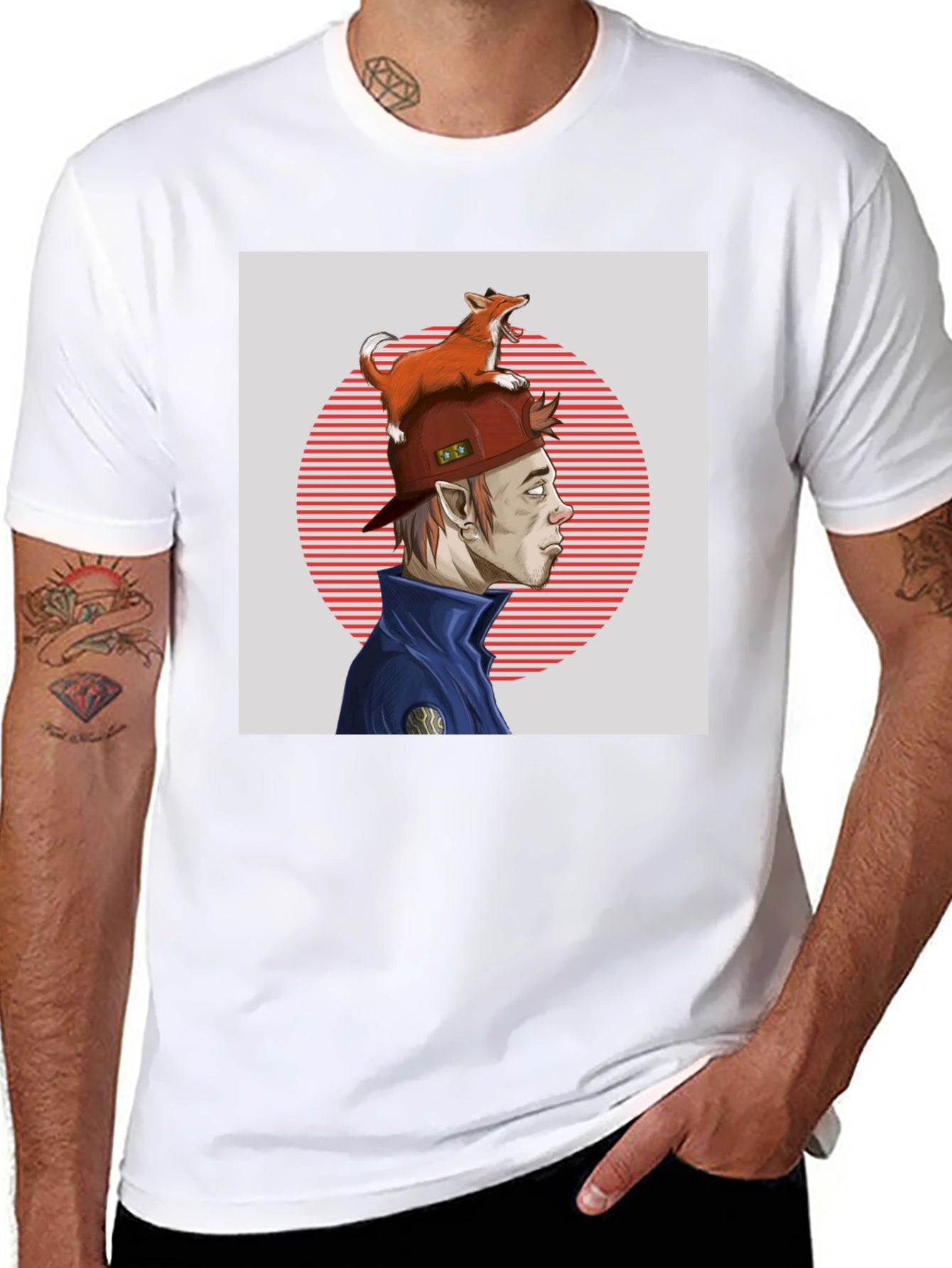 Fox Hat Guy Graphic Tee - Cool Cartoon Style