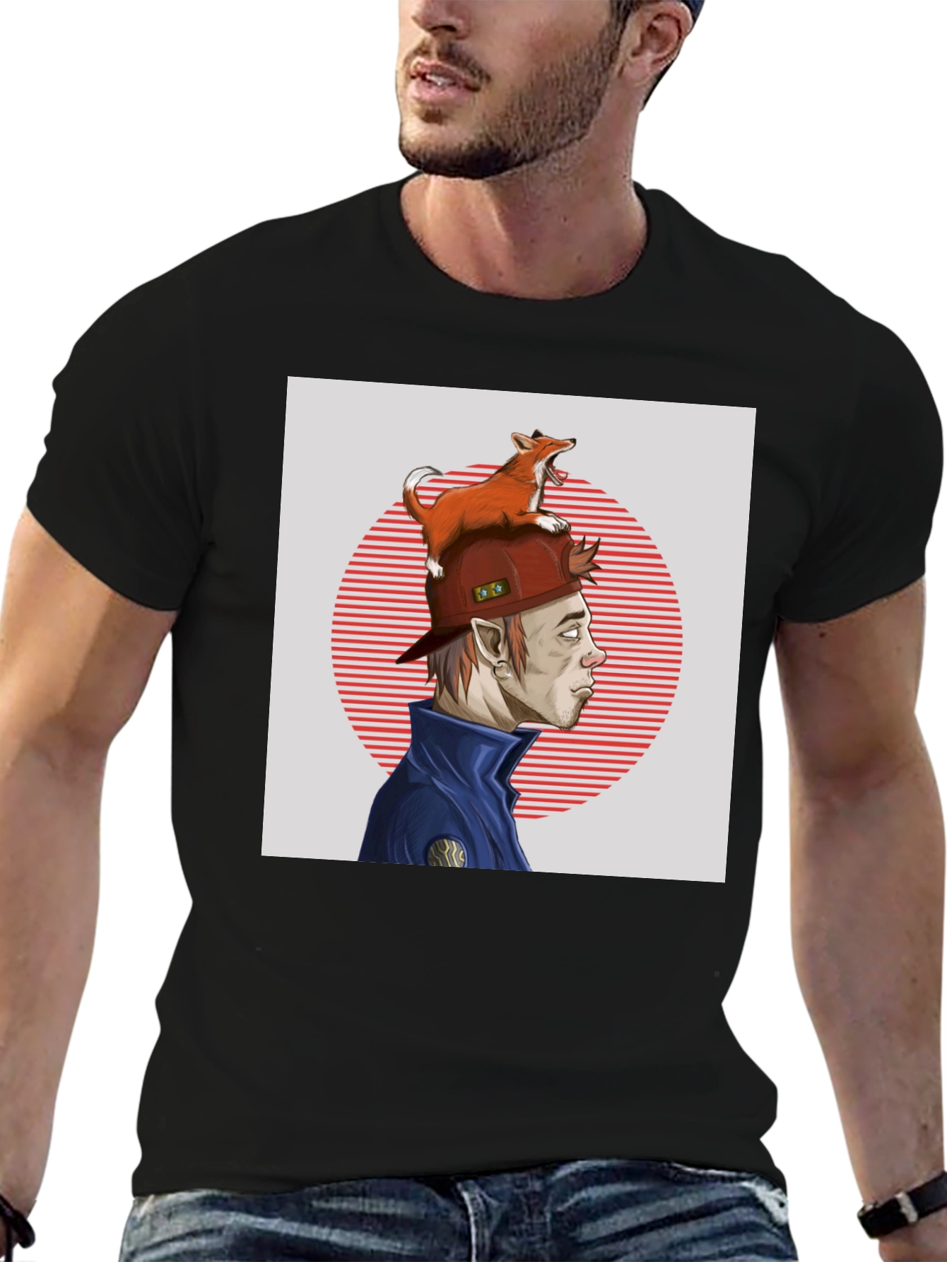 Fox Hat Guy Graphic Tee - Cool Cartoon Style