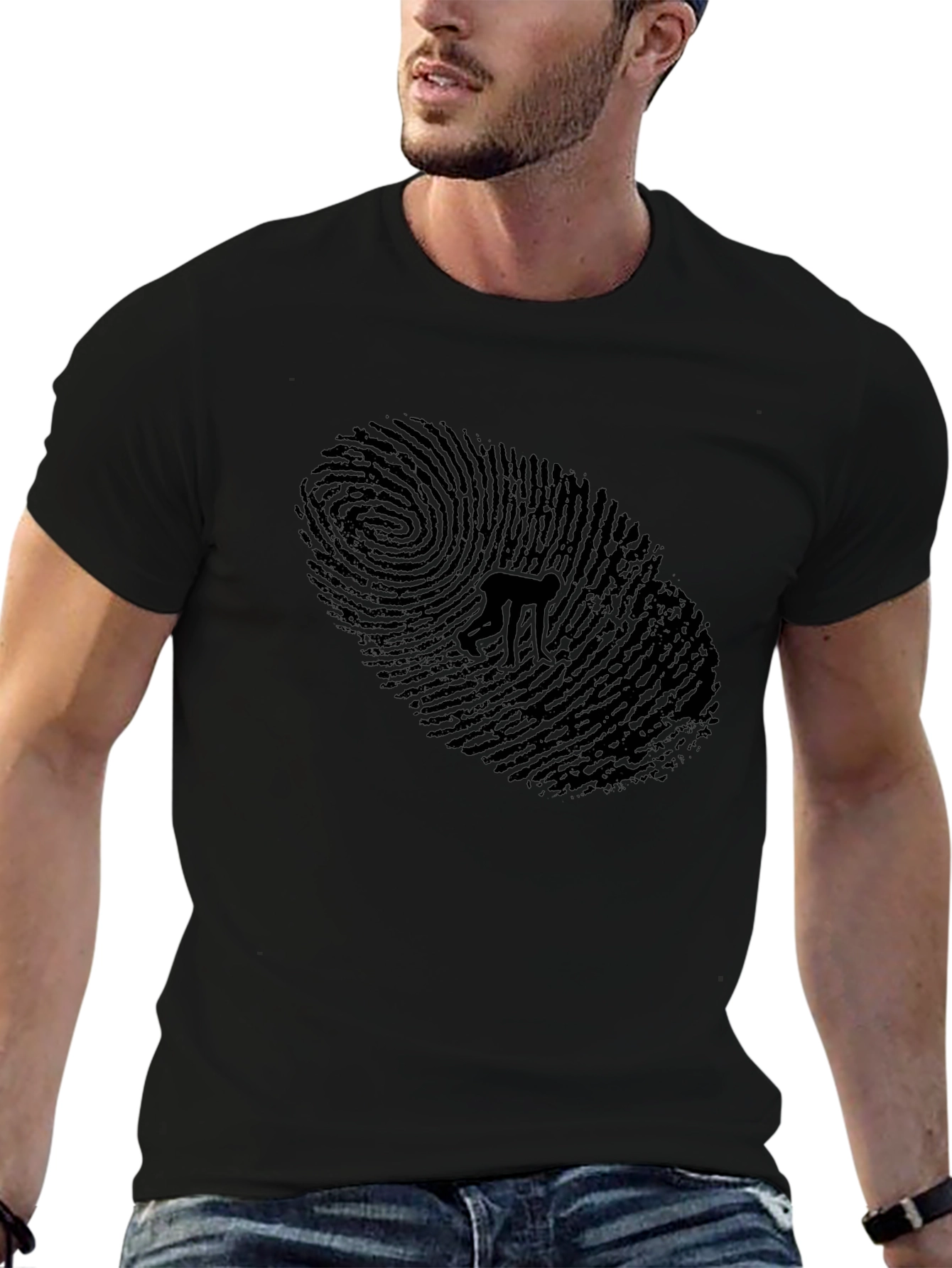 Unique Fingerprint Graphic T-Shirt - Mens Black Tee