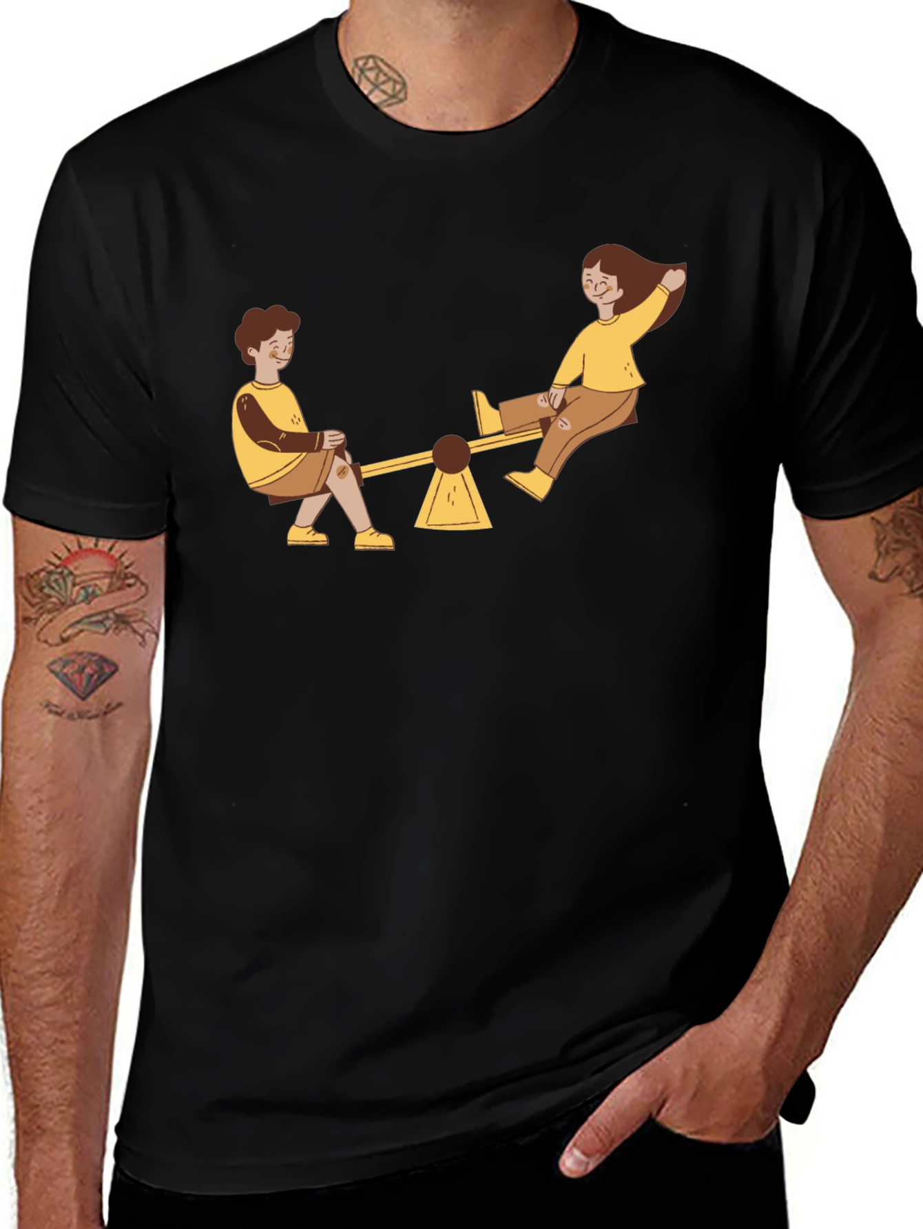 Seesaw Graphic Tee - Black Cotton T-Shirt