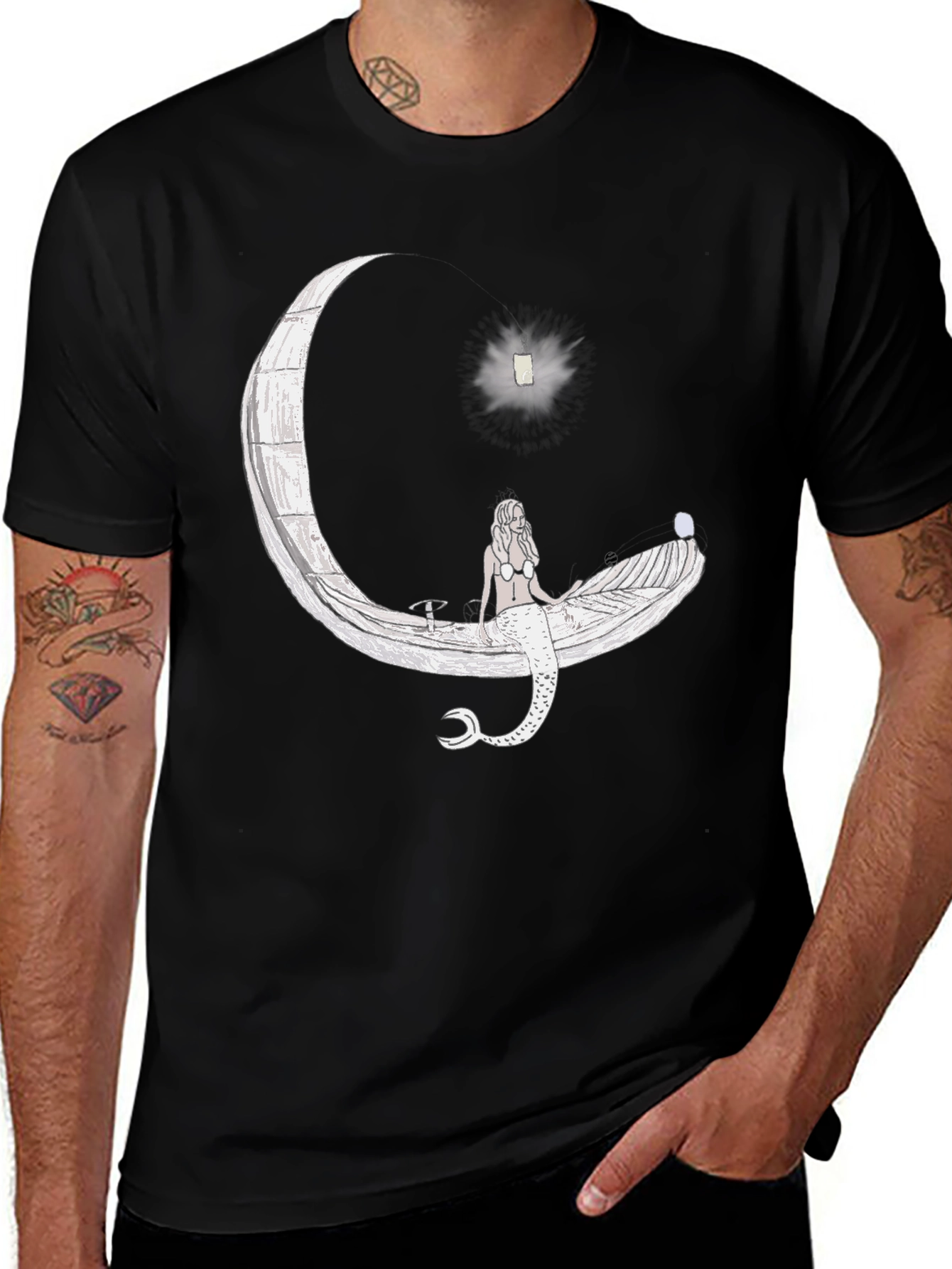 Mermaid Moon Graphic T-Shirt - Black