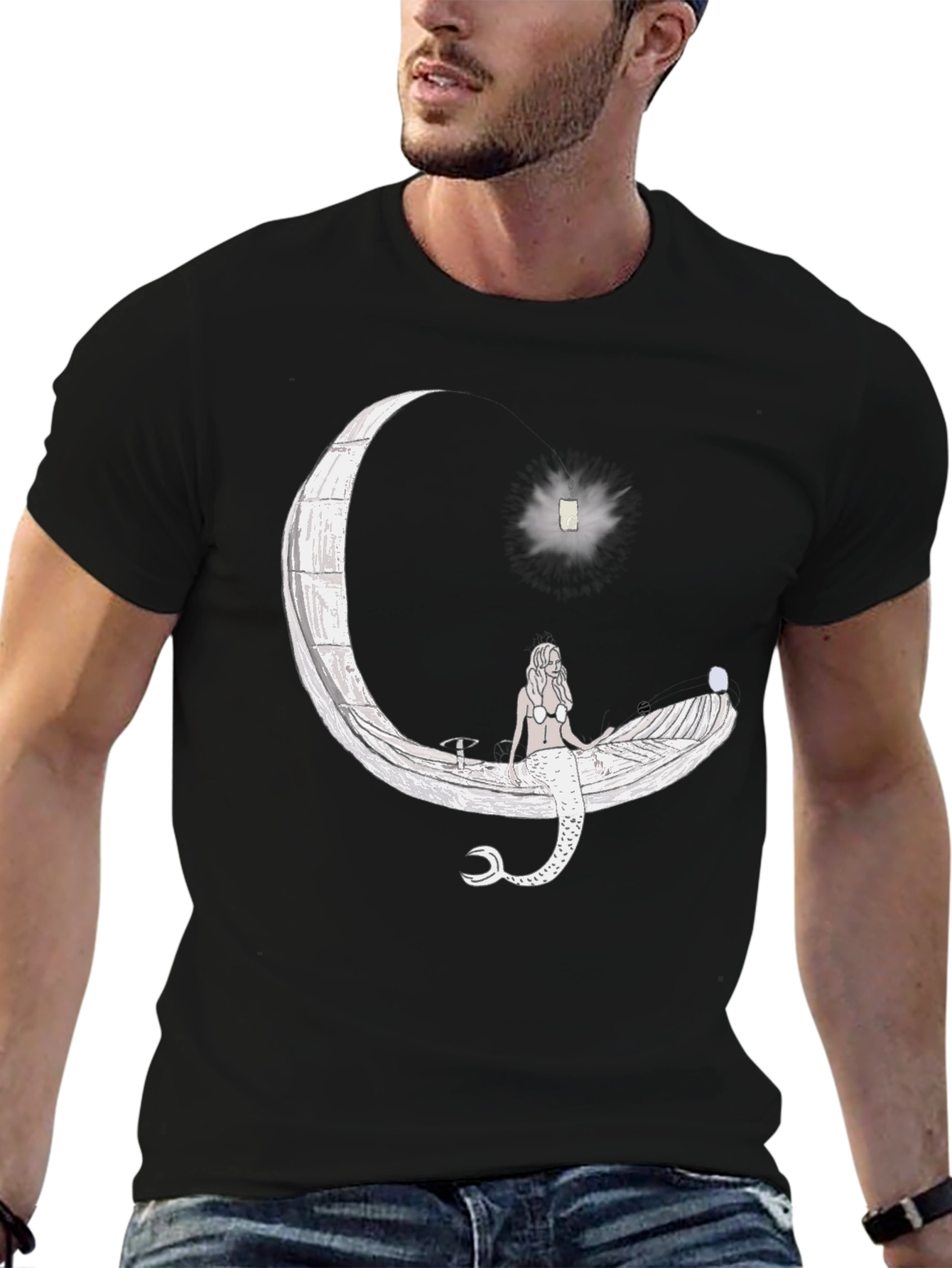 Mermaid Moon Graphic T-Shirt - Black