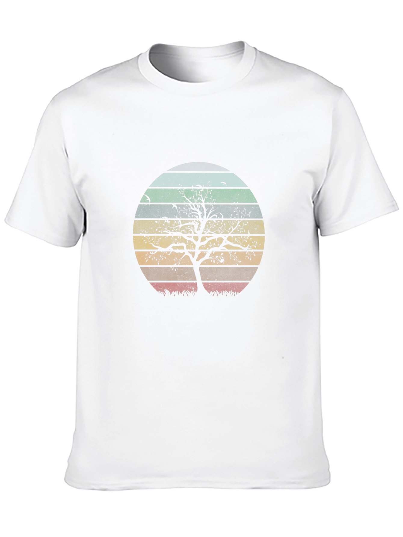 Retro Sunset Tree Graphic Tee - Black Cotton Blend