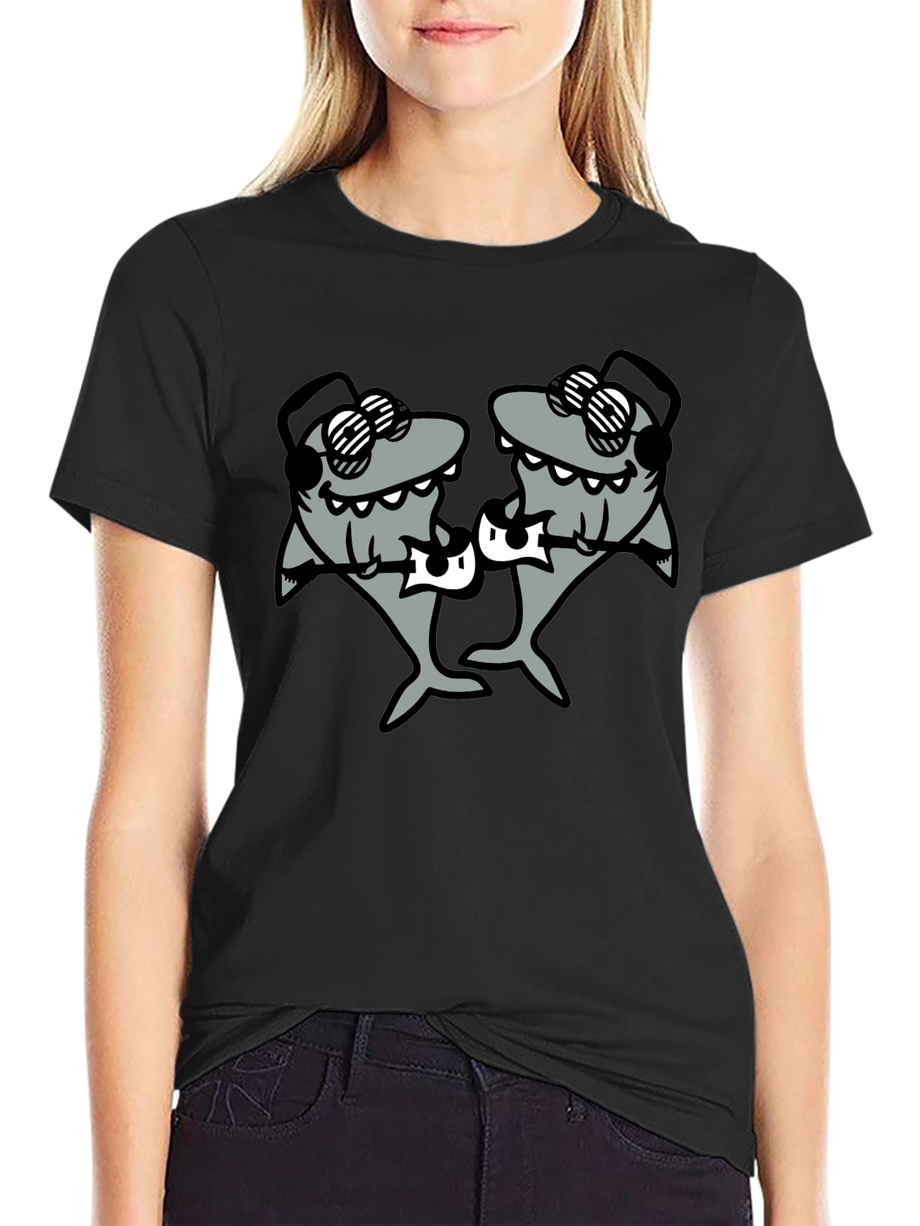 DJ Sharks Graphic T-Shirt - Black Cotton Tee