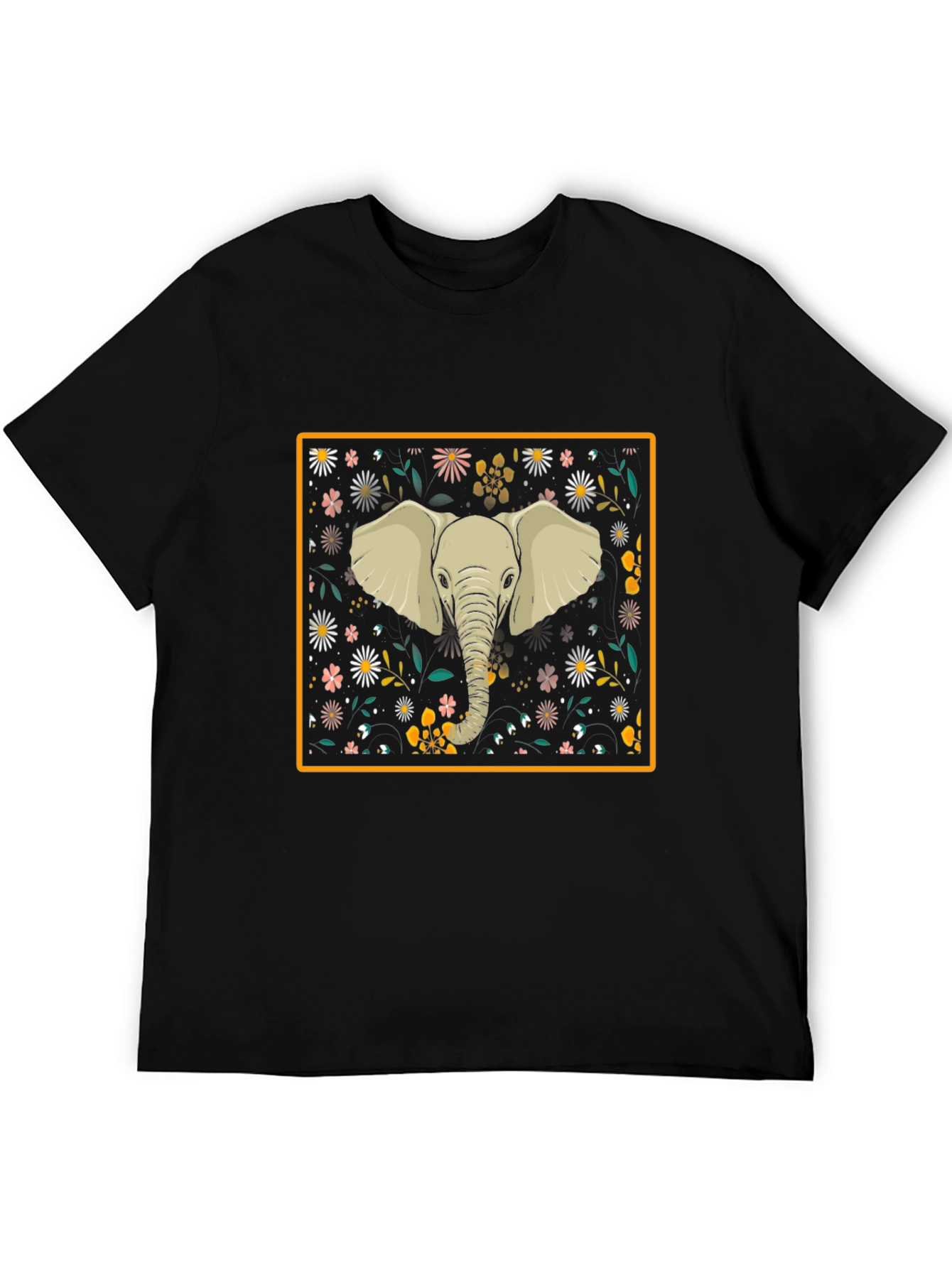 Elephant Floral Graphic Tee - Black
