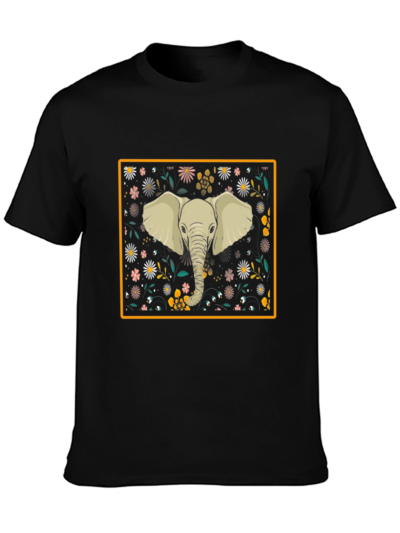 Elephant Floral Graphic Tee - Black