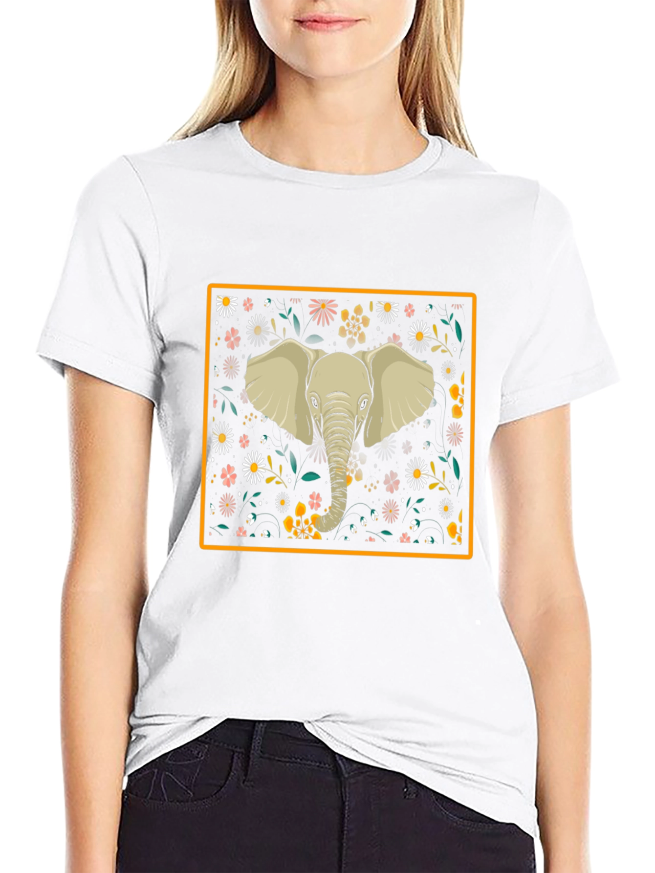 Elephant Floral Graphic Tee - Black