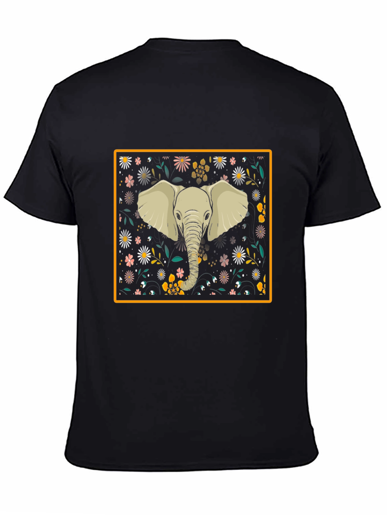 Elephant Floral Graphic Tee - Black