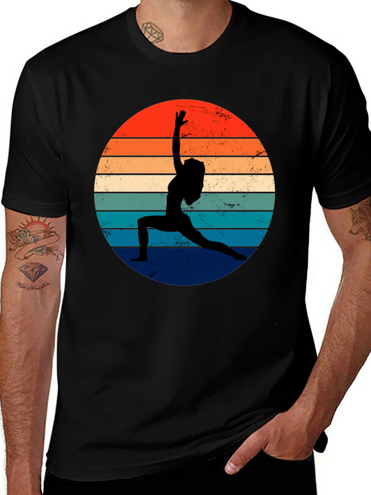 Retro Yoga Pose T-Shirt - Vintage Sunset Design