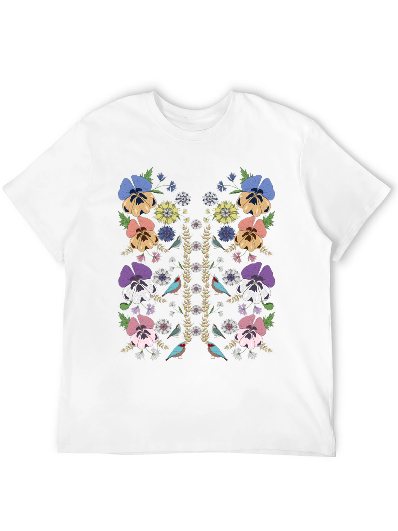 Floral & Birds Graphic Print Mens T-Shirt