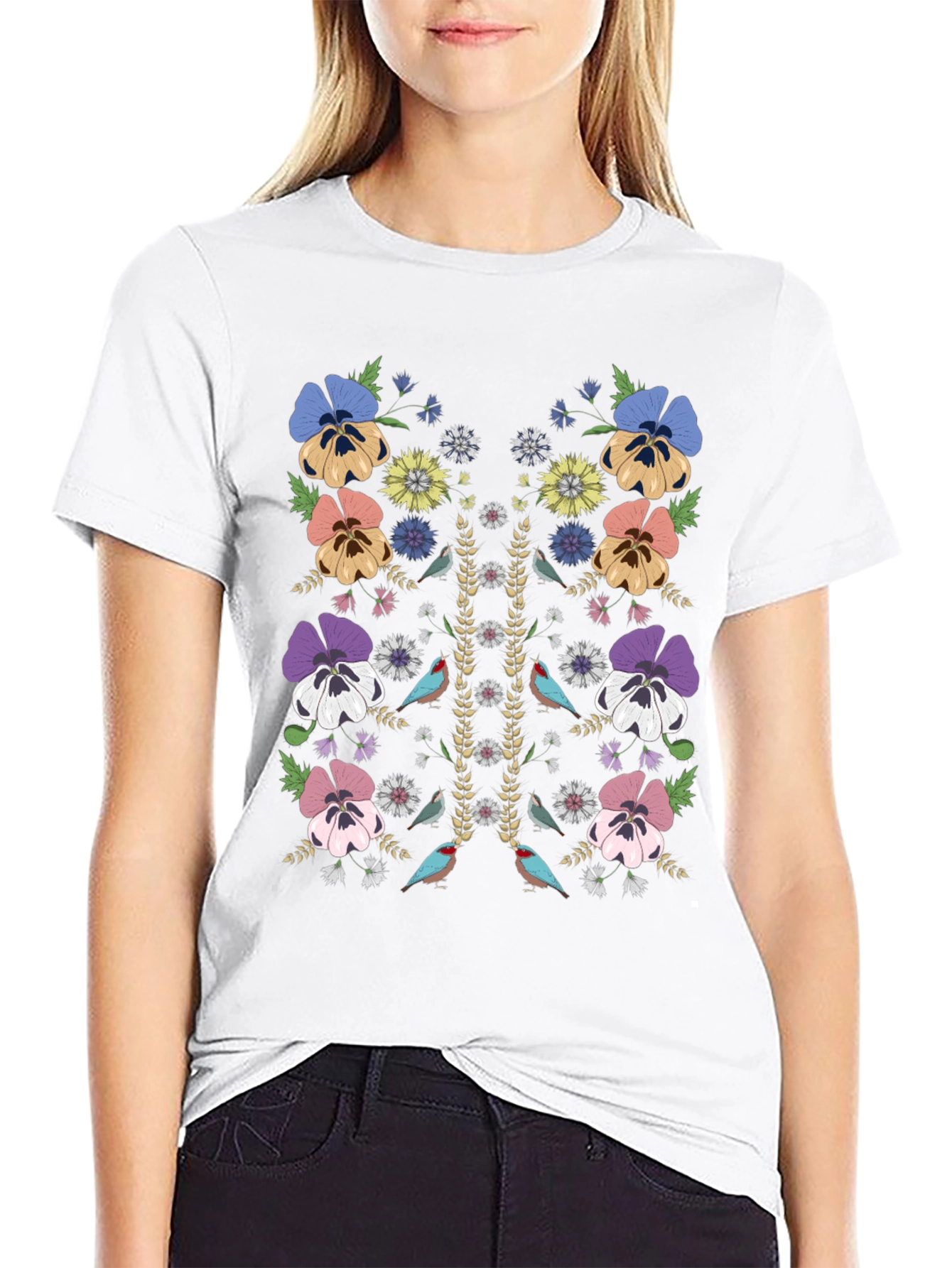 Floral & Birds Graphic Print Mens T-Shirt