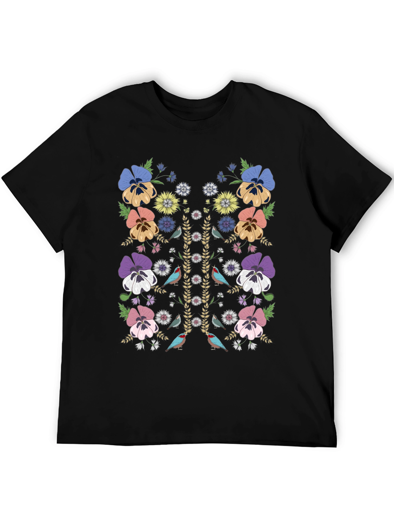 Floral & Birds Graphic Print Mens T-Shirt