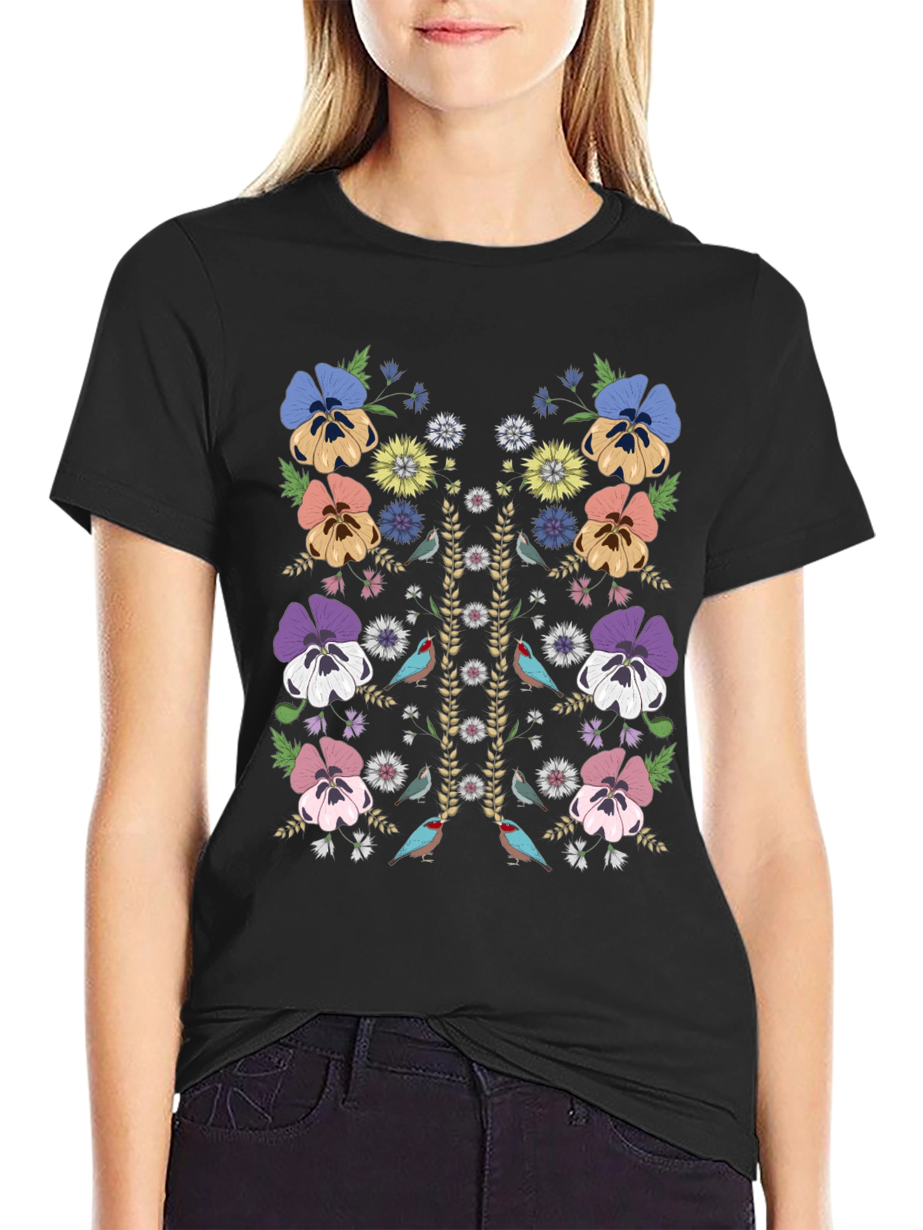 Floral & Birds Graphic Print Mens T-Shirt