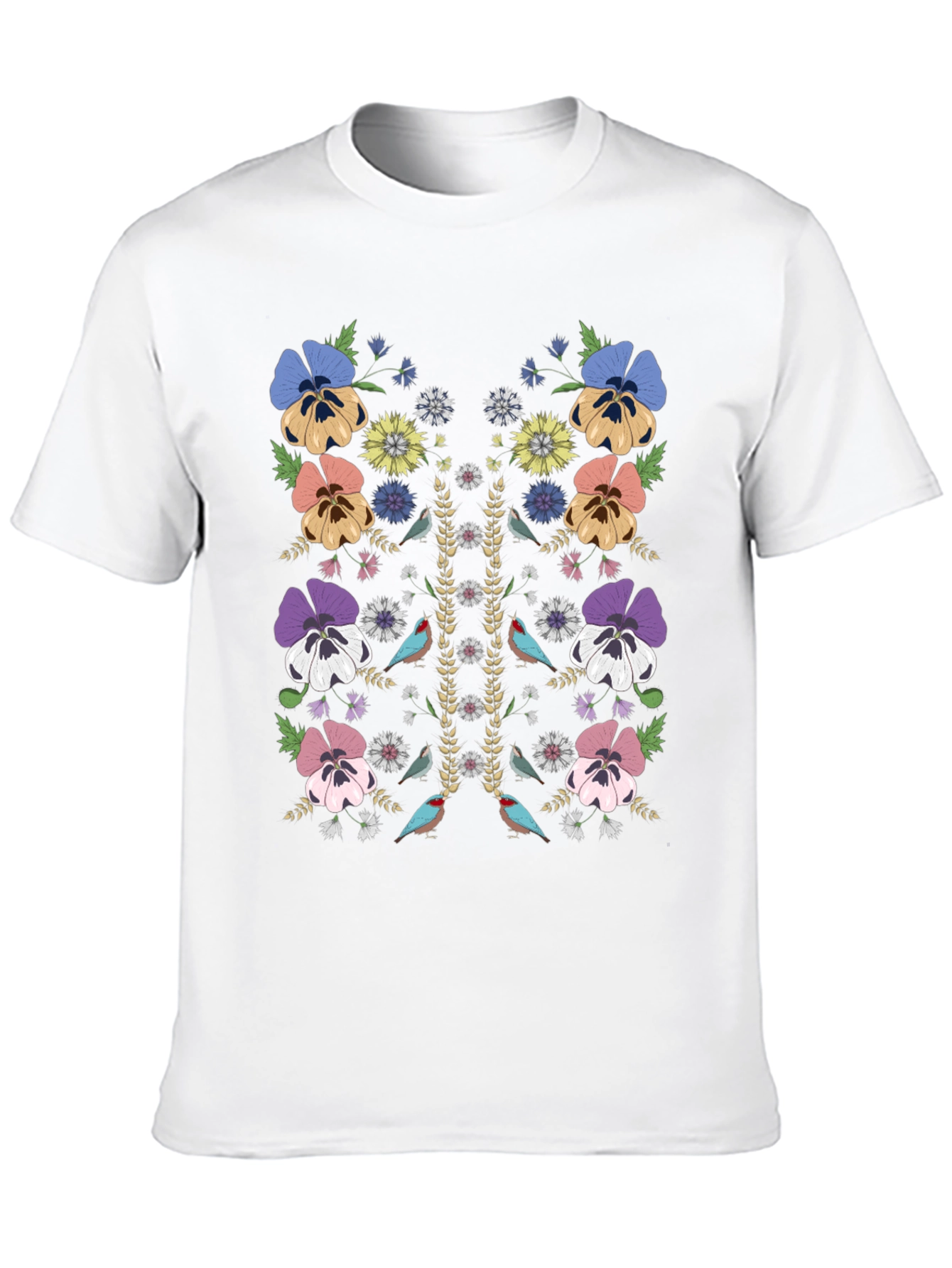 Floral & Birds Graphic Print Mens T-Shirt