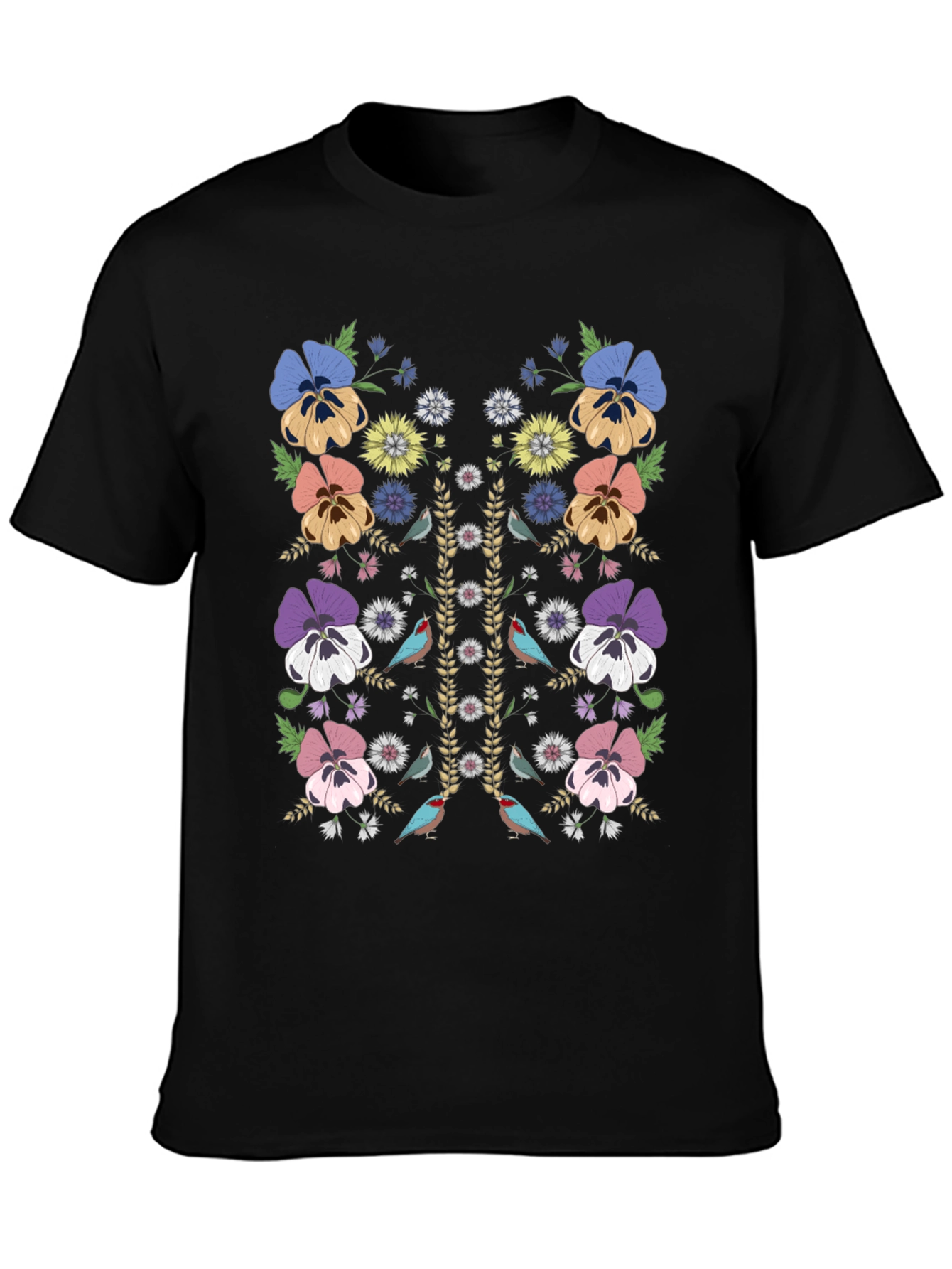 Floral & Birds Graphic Print Mens T-Shirt