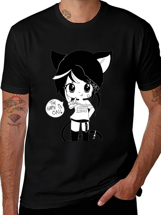 Anime Girl Graphic Tee - Black Cotton T-Shirt