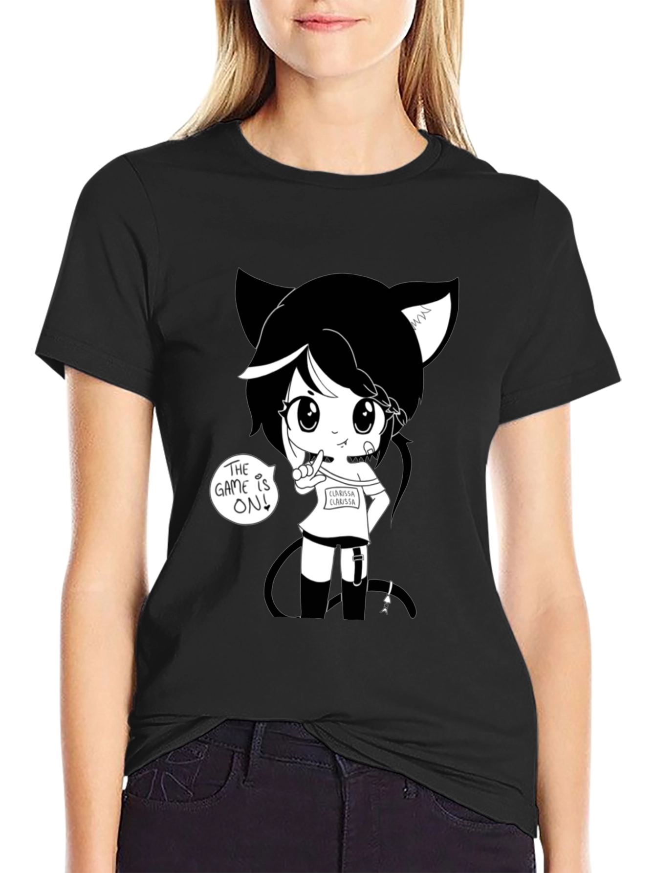 Anime Girl Graphic Tee - Black Cotton T-Shirt