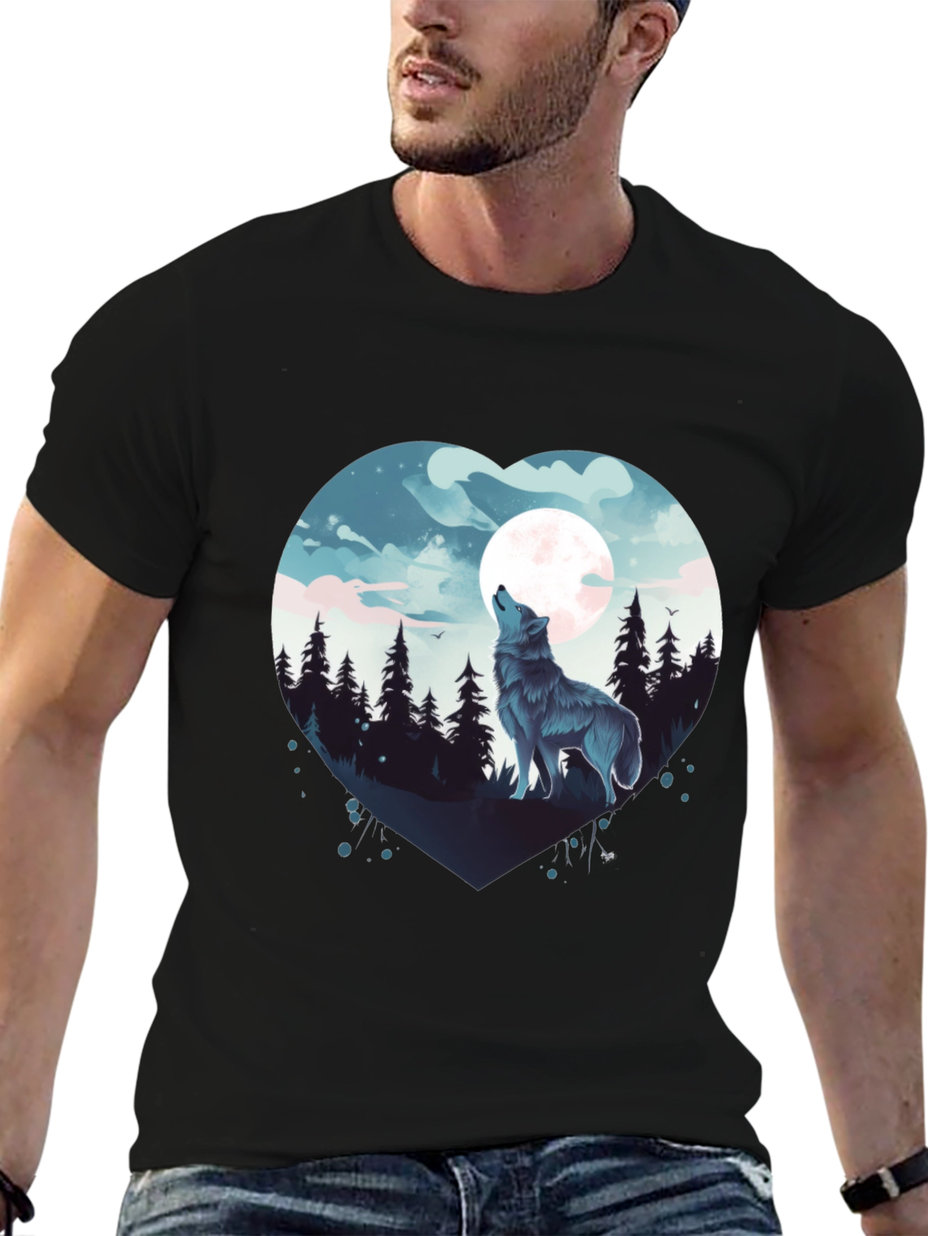 Wolf Moon Heart Graphic Tee - Black