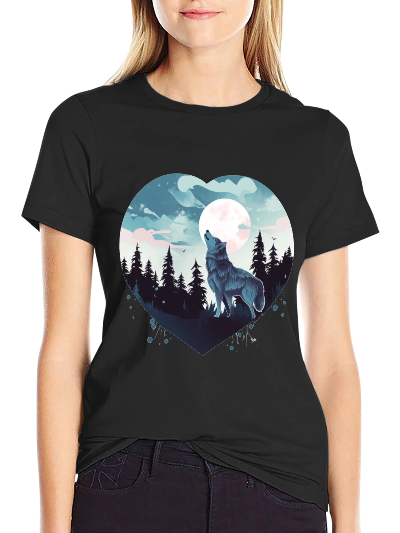 Wolf Moon Heart Graphic Tee - Black