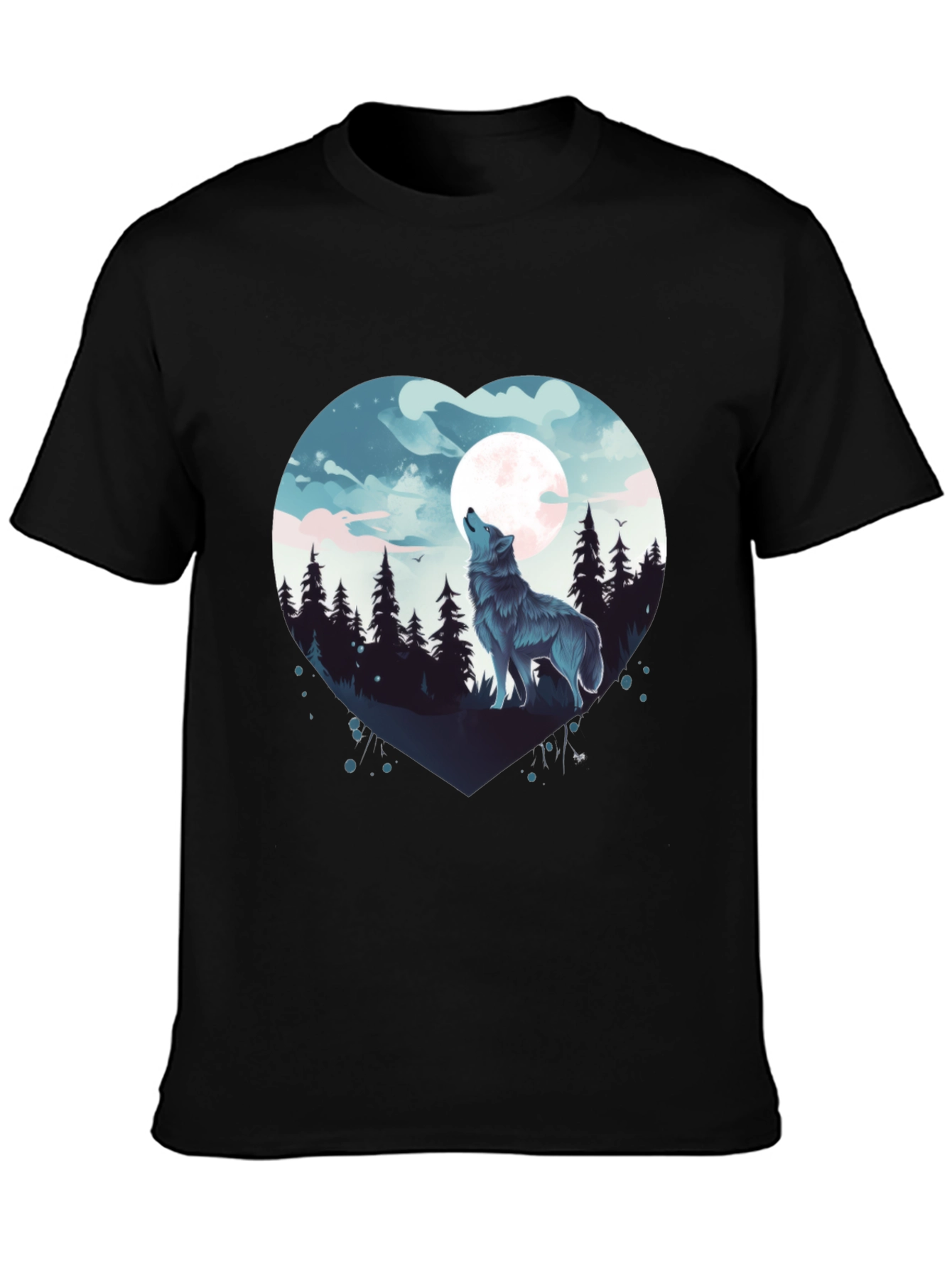 Wolf Moon Heart Graphic Tee - Black