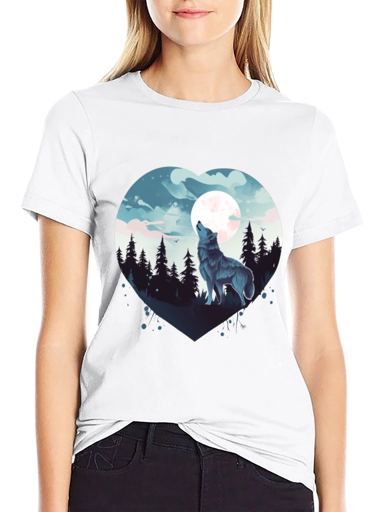 Wolf Moon Heart Graphic Tee - Black
