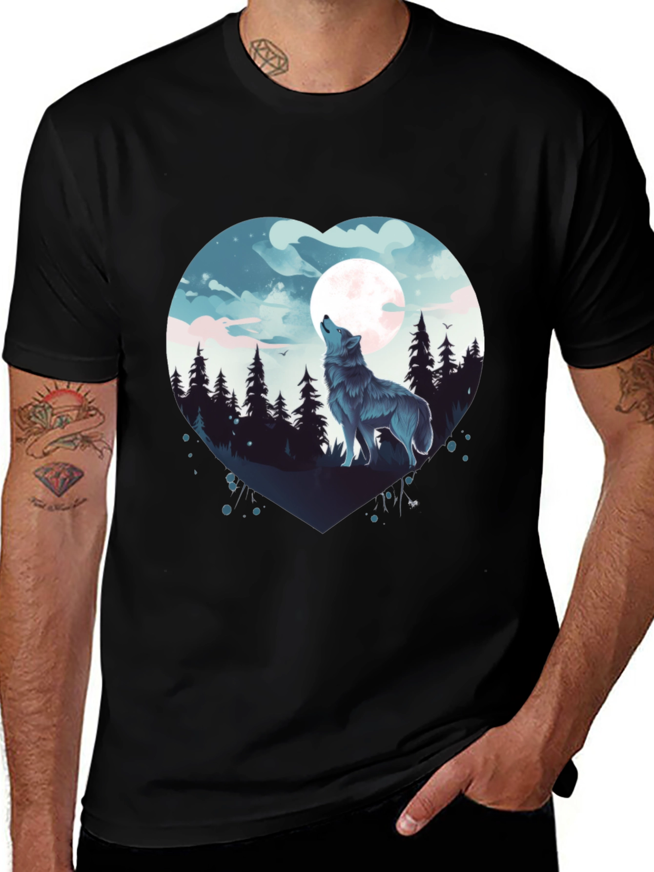Wolf Moon Heart Graphic Tee - Black