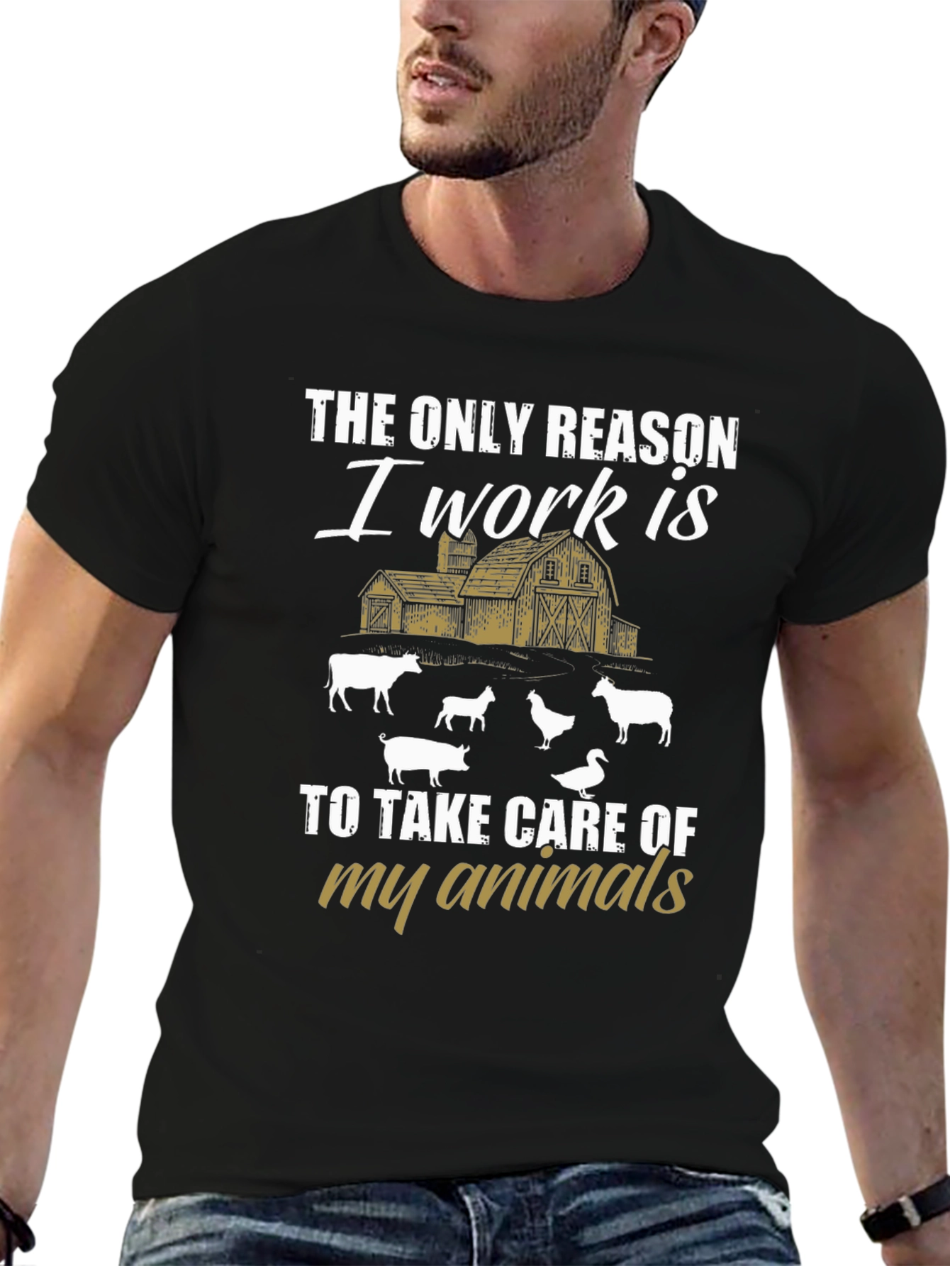 Farm Animal Lover Graphic Tee - Black Cotton T-Shirt