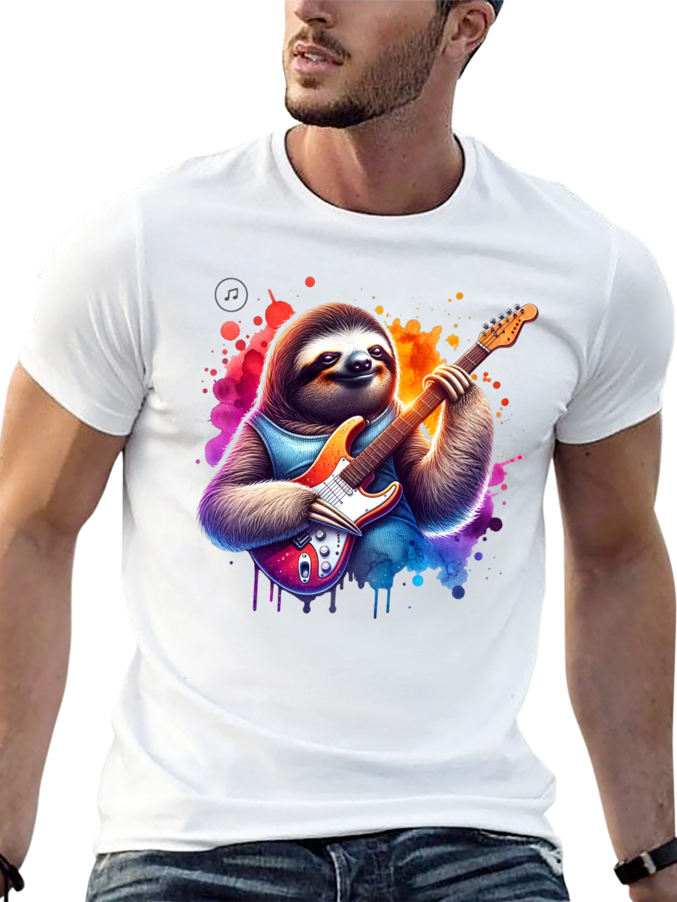Sloth Guitarist Graphic Tee - Rock On!