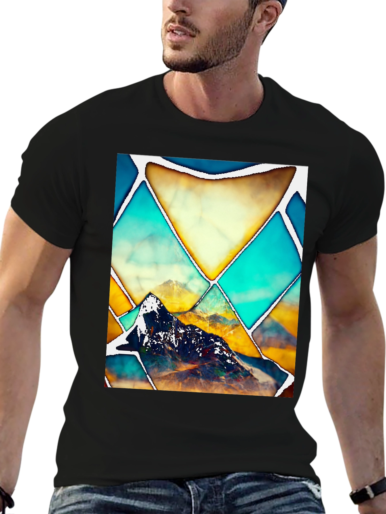 Geometric Mountain Graphic Tee - Stylish Unisex T-Shirt