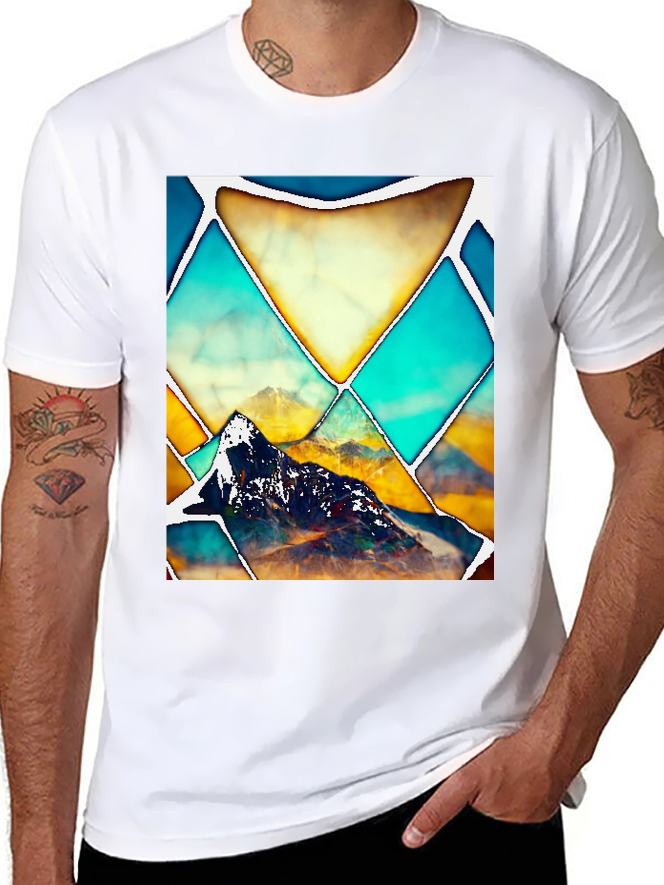 Geometric Mountain Graphic Tee - Stylish Unisex T-Shirt