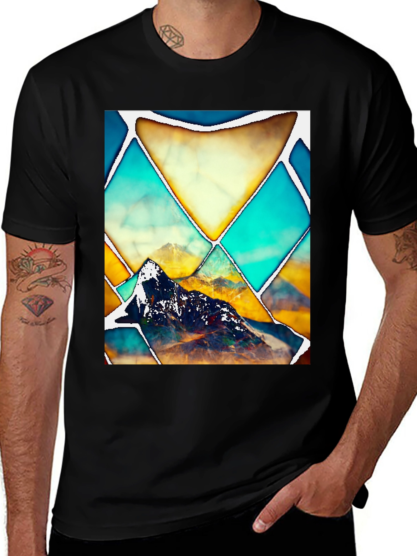 Geometric Mountain Graphic Tee - Stylish Unisex T-Shirt