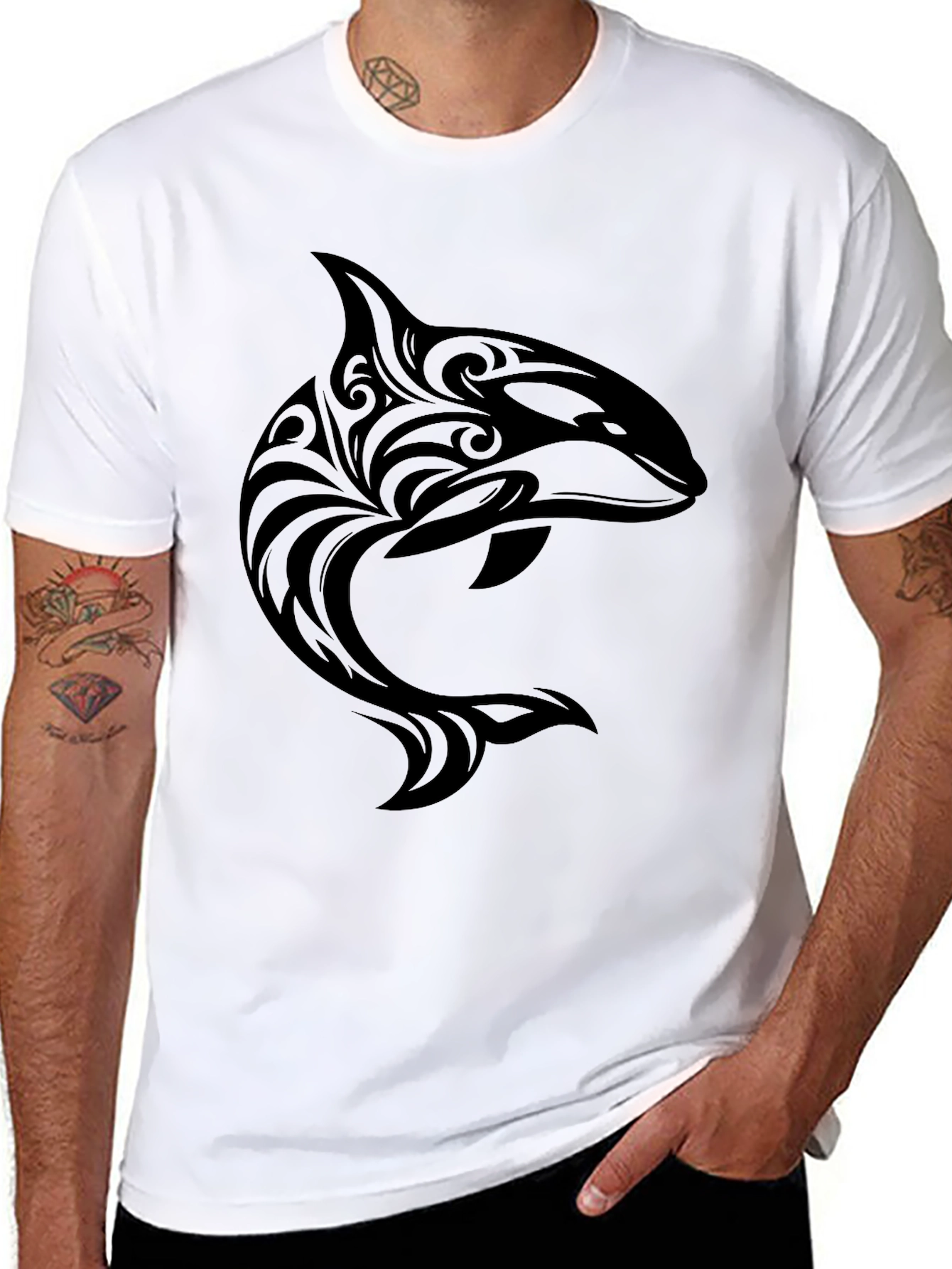 Tribal Orca Graphic Black T-Shirt