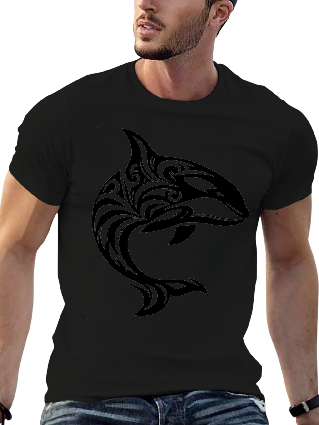 Tribal Orca Graphic Black T-Shirt