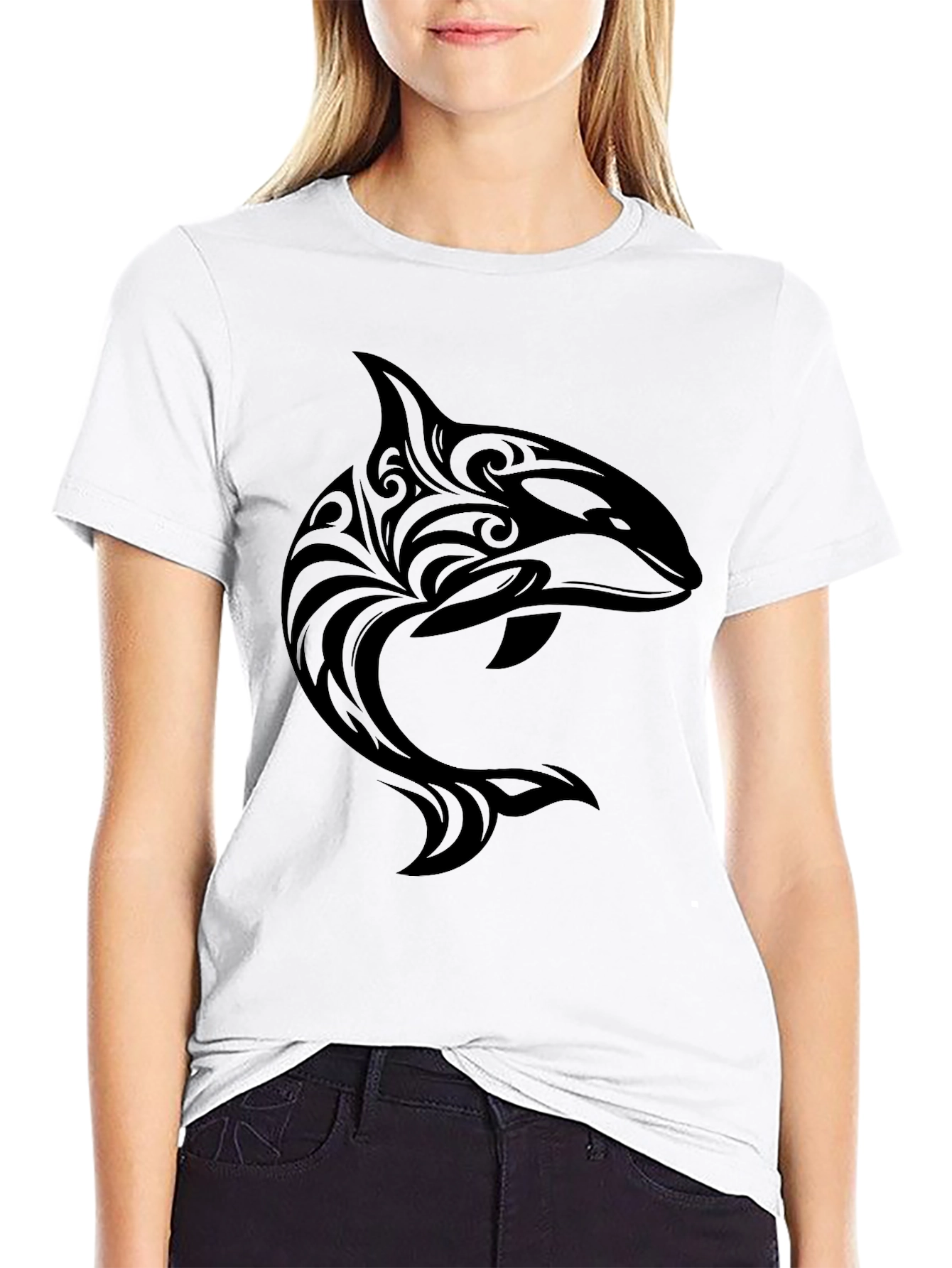 Tribal Orca Graphic Black T-Shirt