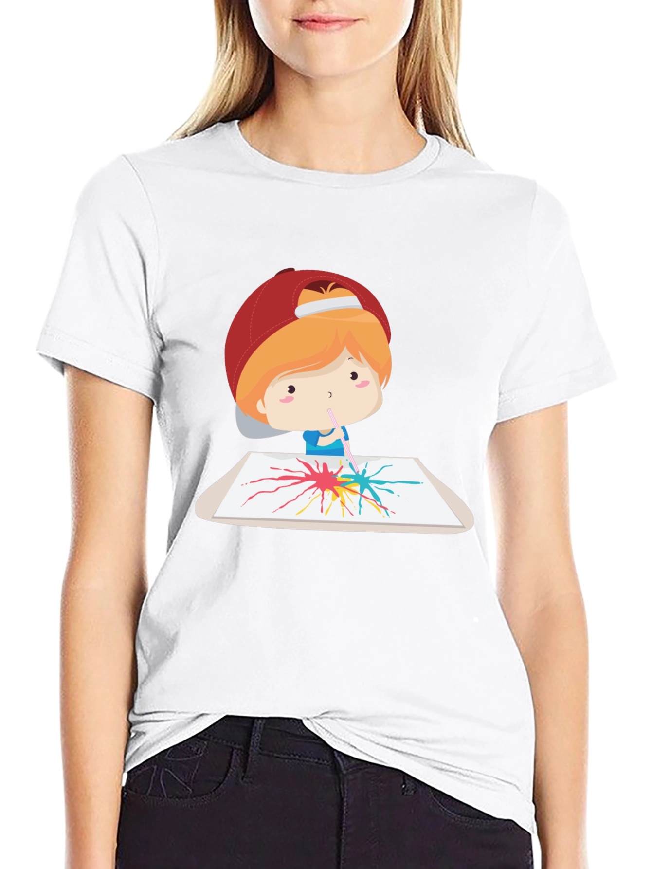 Artistic Kid Graphic Tee - Black Cotton Casual T-Shirt