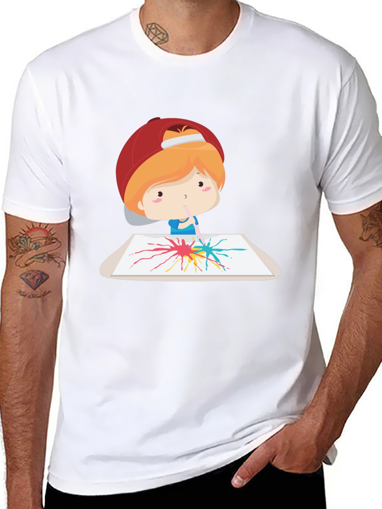 Artistic Kid Graphic Tee - Black Cotton Casual T-Shirt