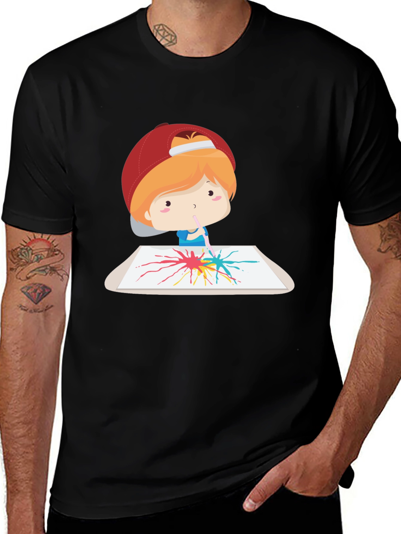 Artistic Kid Graphic Tee - Black Cotton Casual T-Shirt