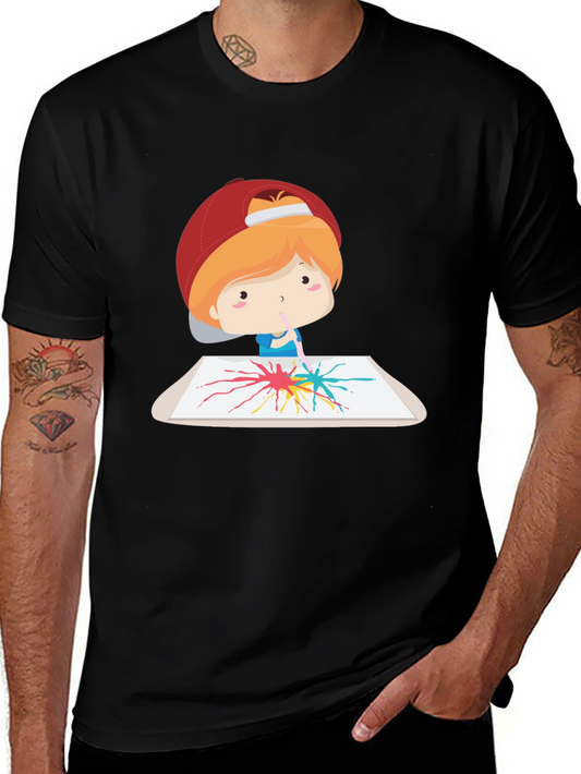 Artistic Kid Graphic Tee - Black Cotton Casual T-Shirt