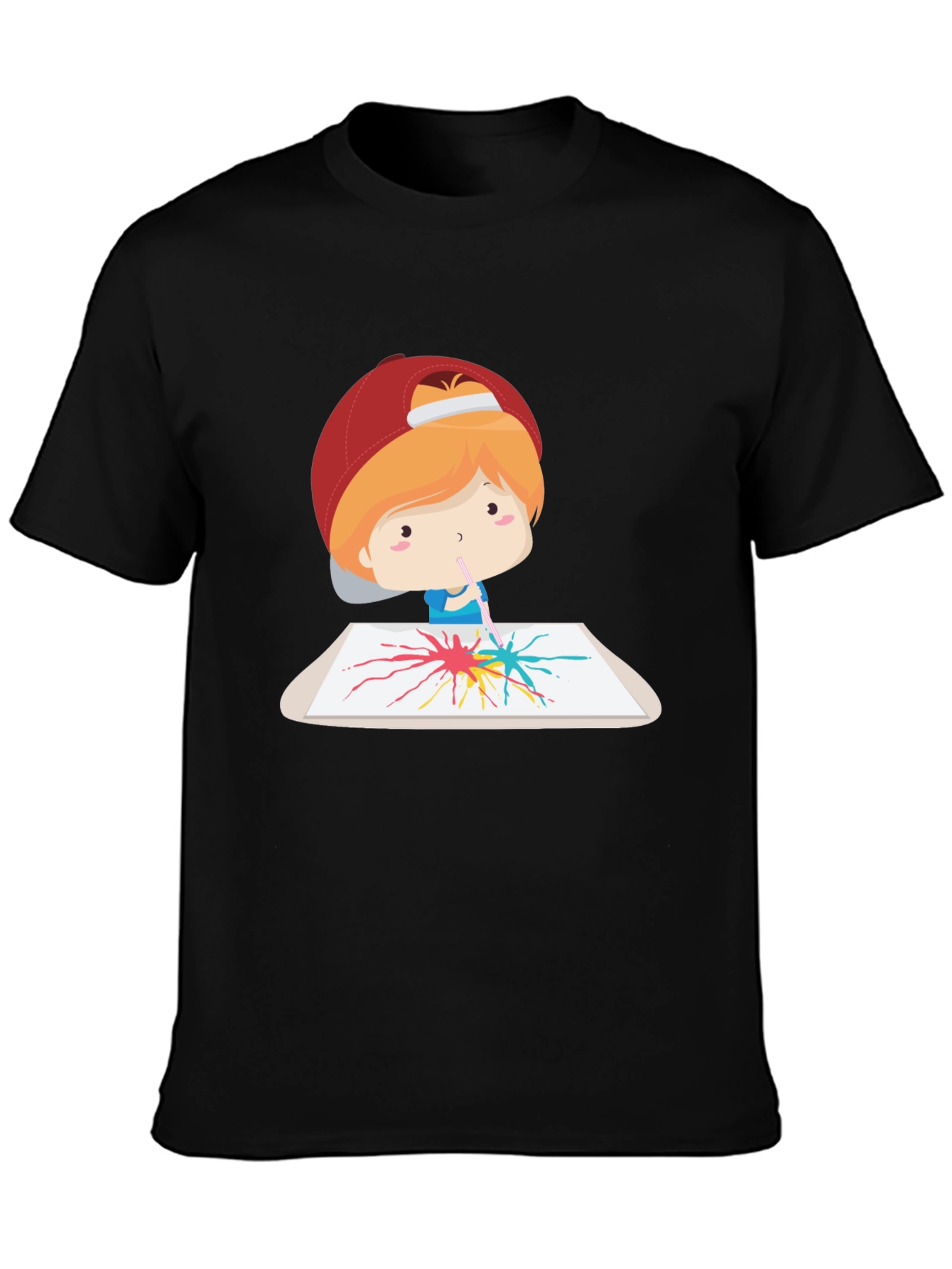 Artistic Kid Graphic Tee - Black Cotton Casual T-Shirt