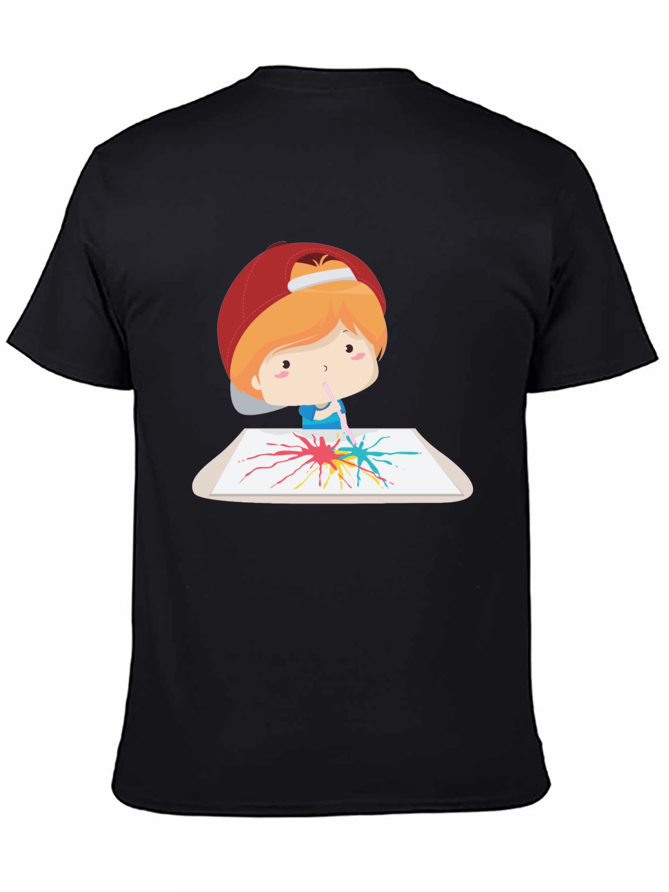 Artistic Kid Graphic Tee - Black Cotton Casual T-Shirt
