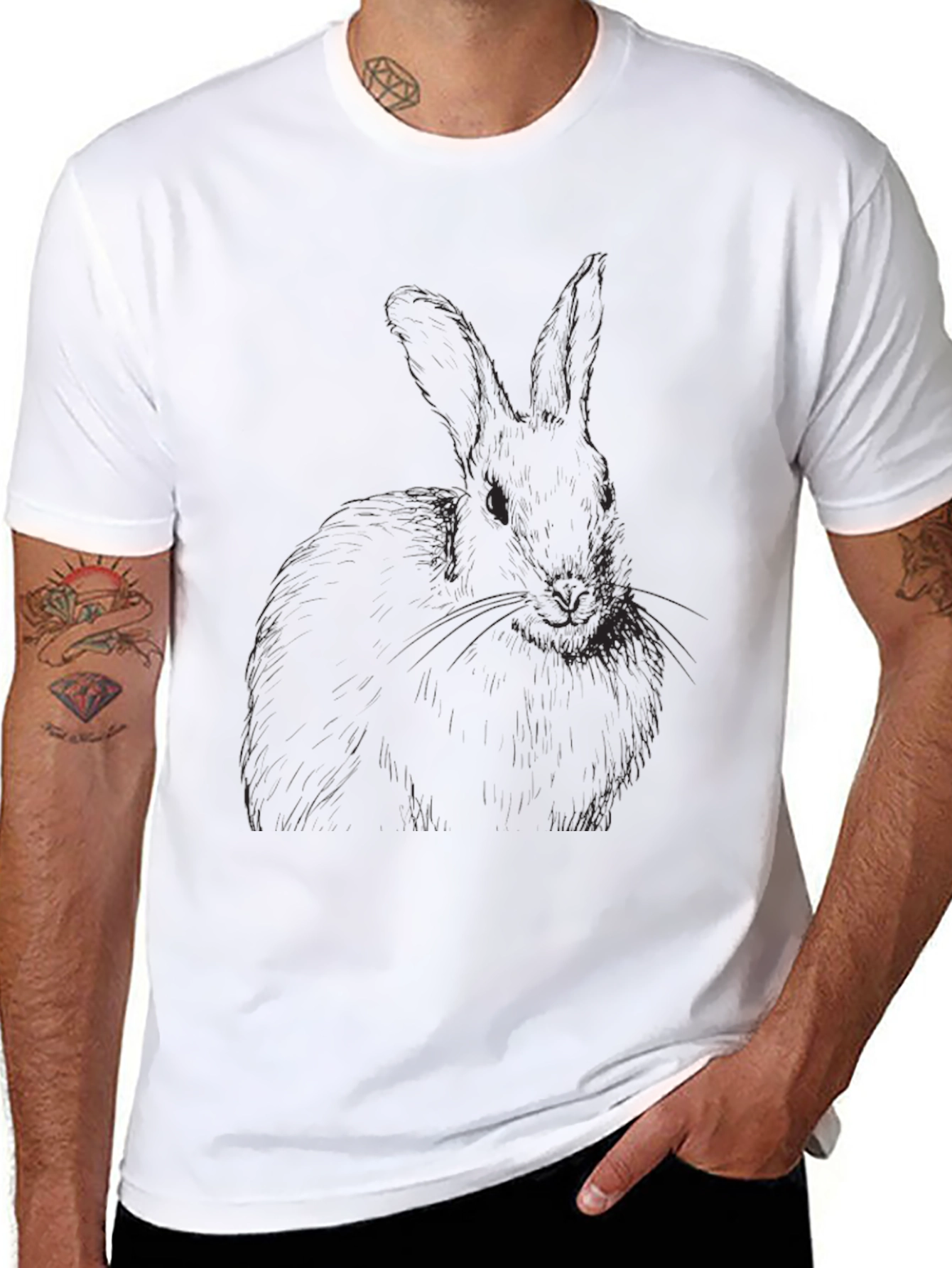 Mens Black Rabbit Graphic T-Shirt