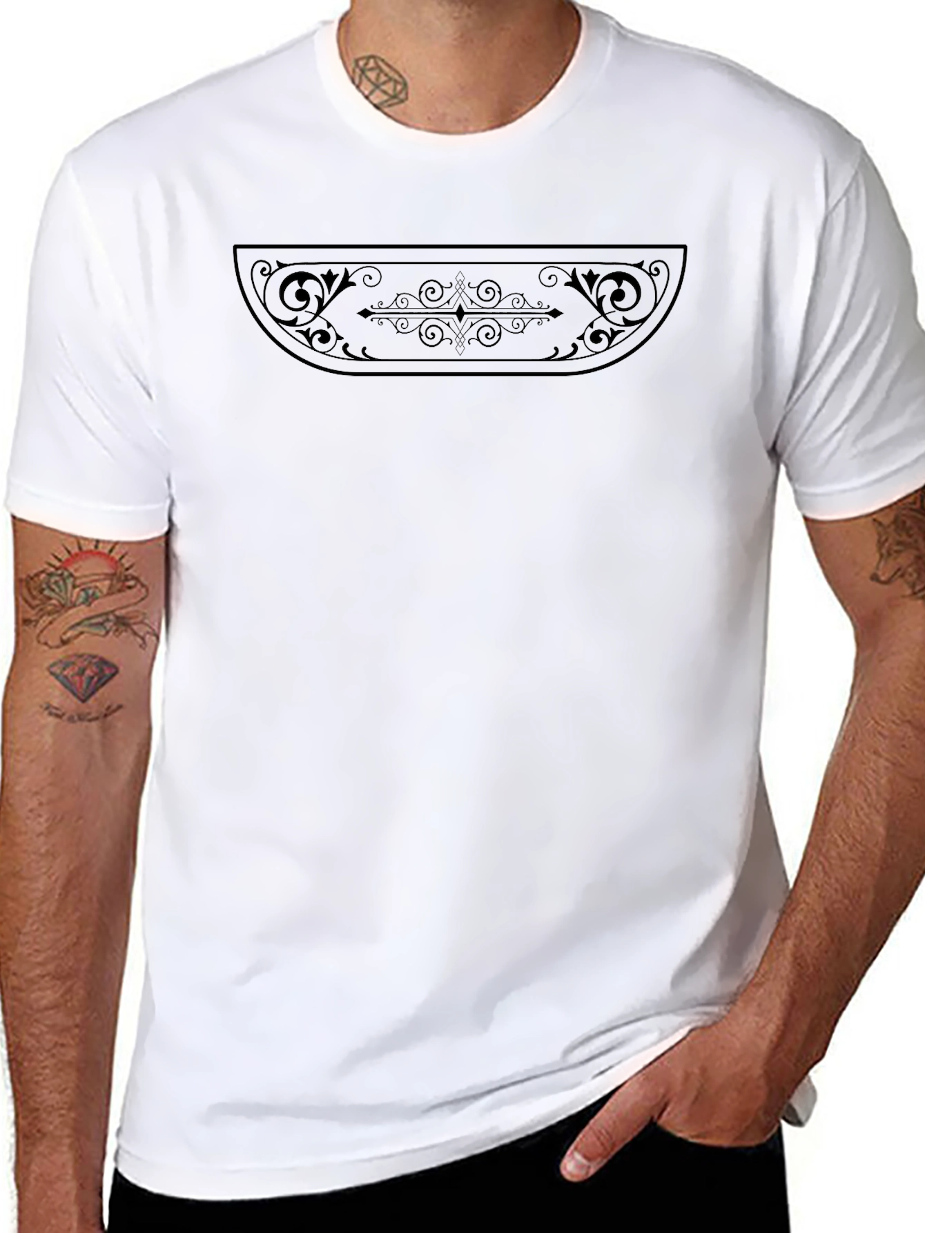 Elegant Black T-Shirt with Ornamental Design