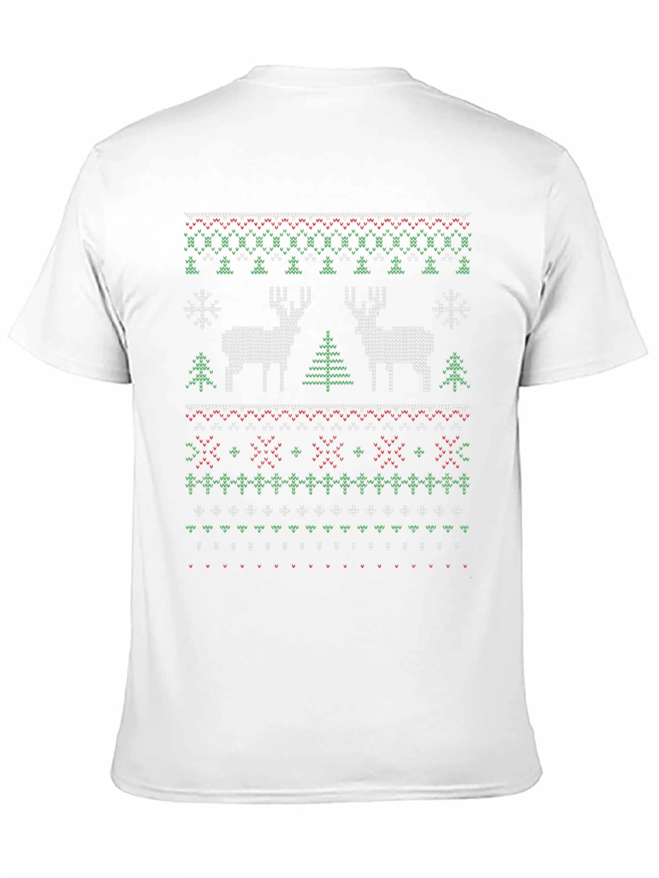 Christmas Deer Knit Pattern Black T-Shirt