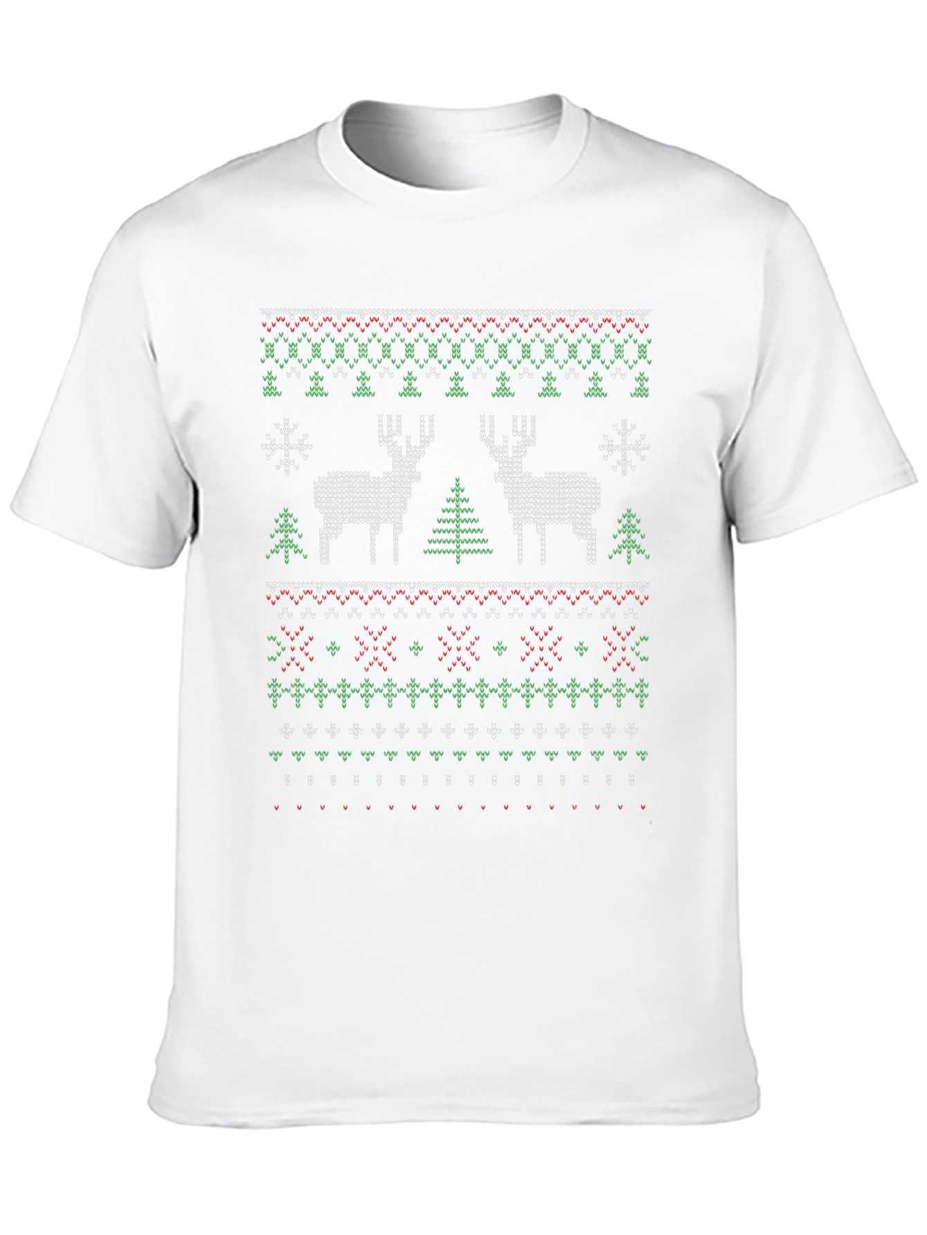 Christmas Deer Knit Pattern Black T-Shirt
